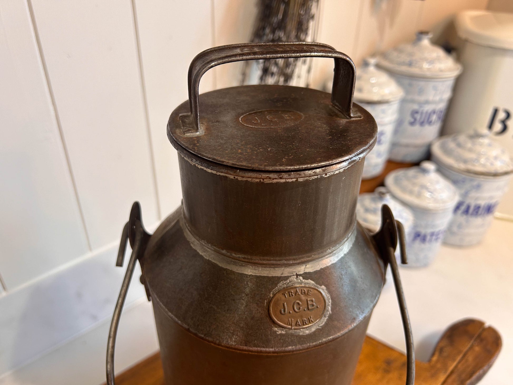 Rare Vintage JCB Metal Milk Churn with Handle