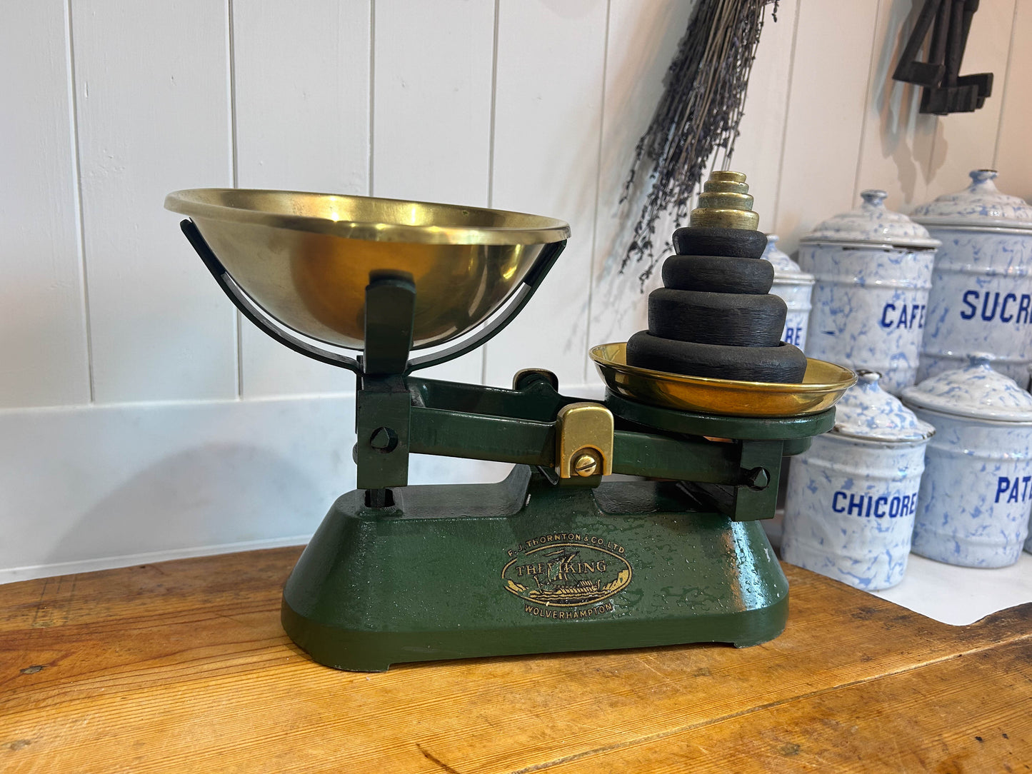 Vintage Kitchen Shop Scales & Weights by FJ Thornton Wolverhampton Brass and Cast