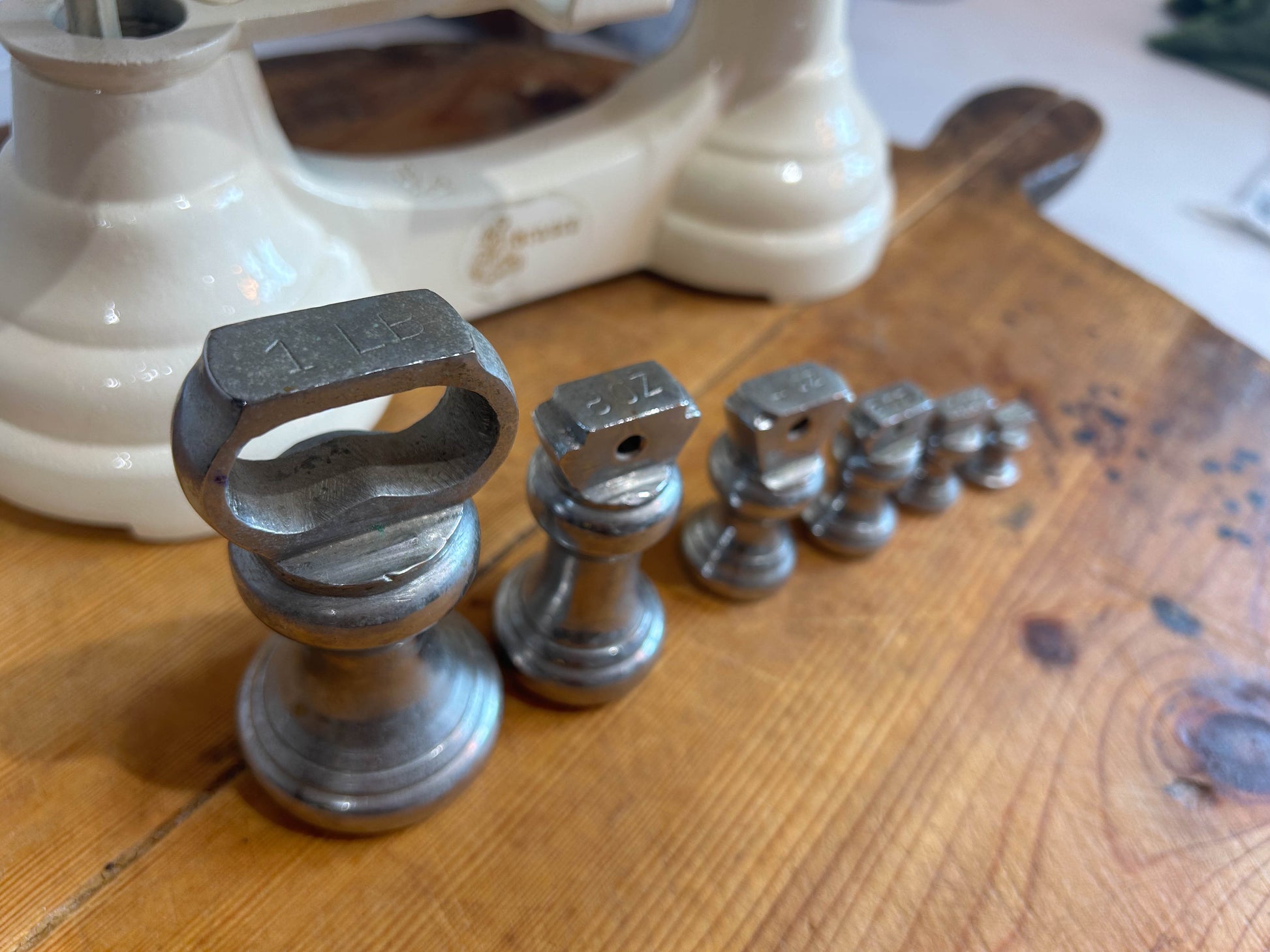 Vintage Heavy Antique Librasco White Cream Cast Iron Brass Birmingham Kitchen Weighing Scales with Weights