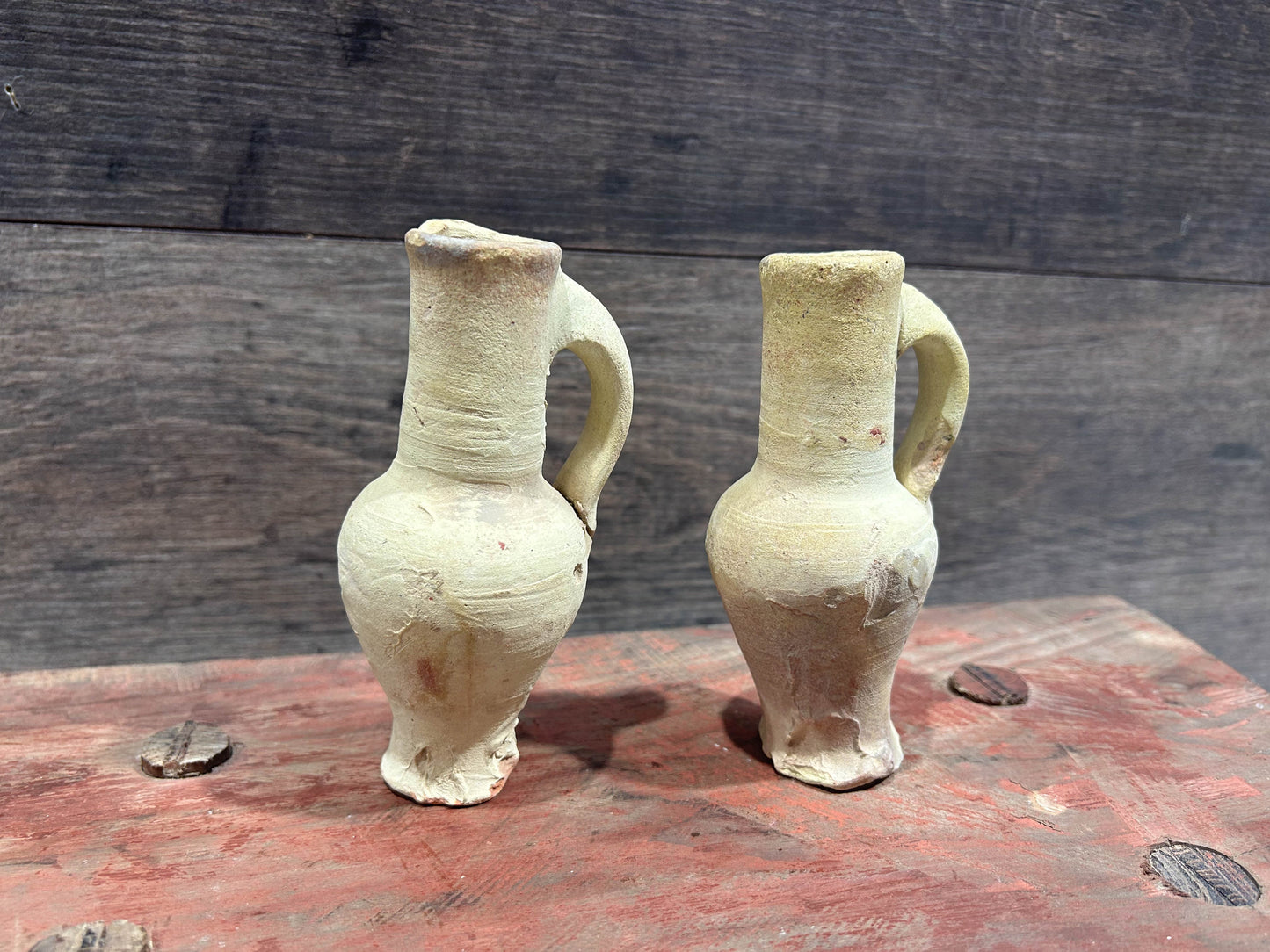 Vintage Antique French Miniature Small Clay Jugs