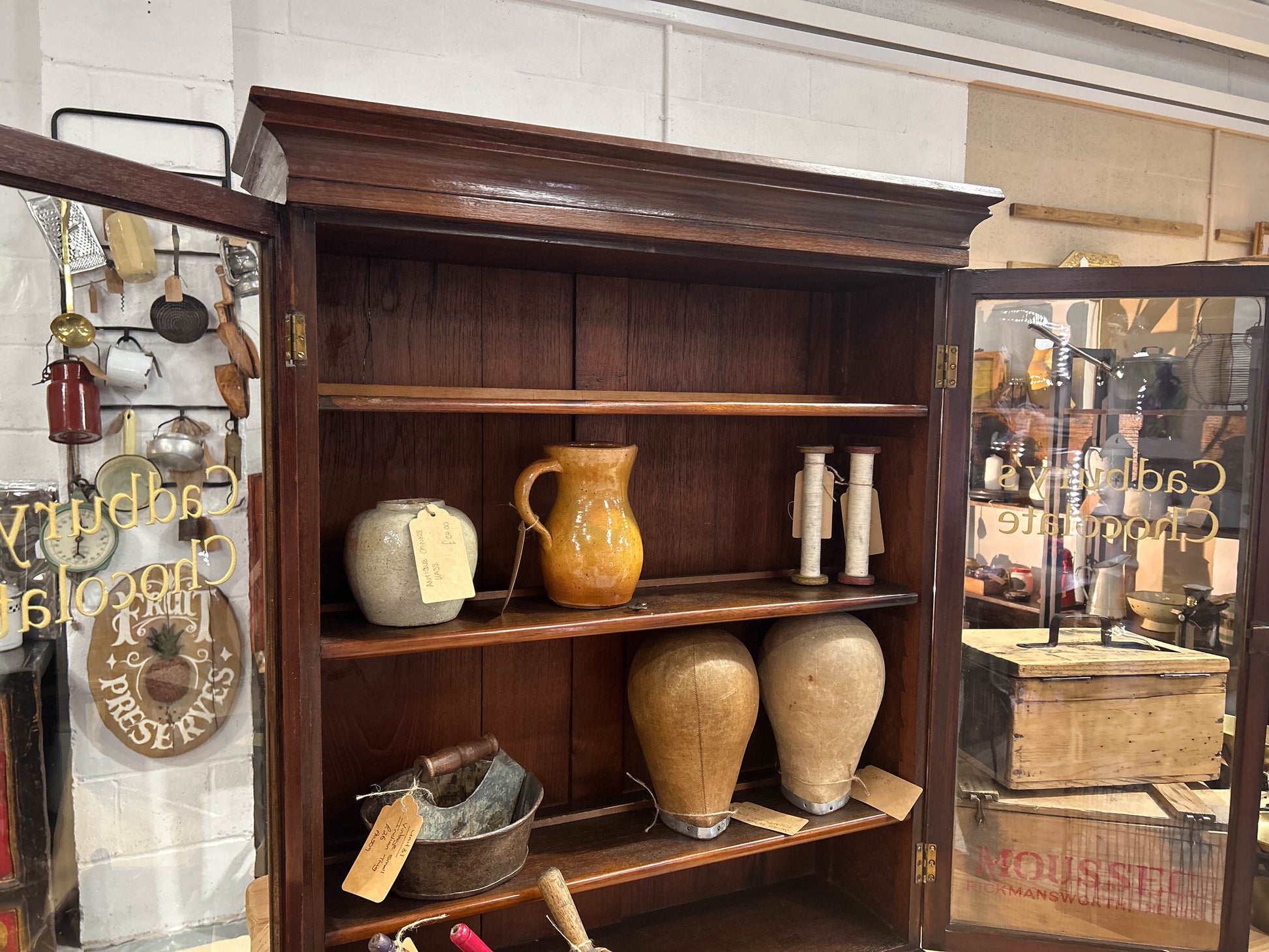 Antique Large Wooden Cadburys Shop Display Cabinet with Double Doors