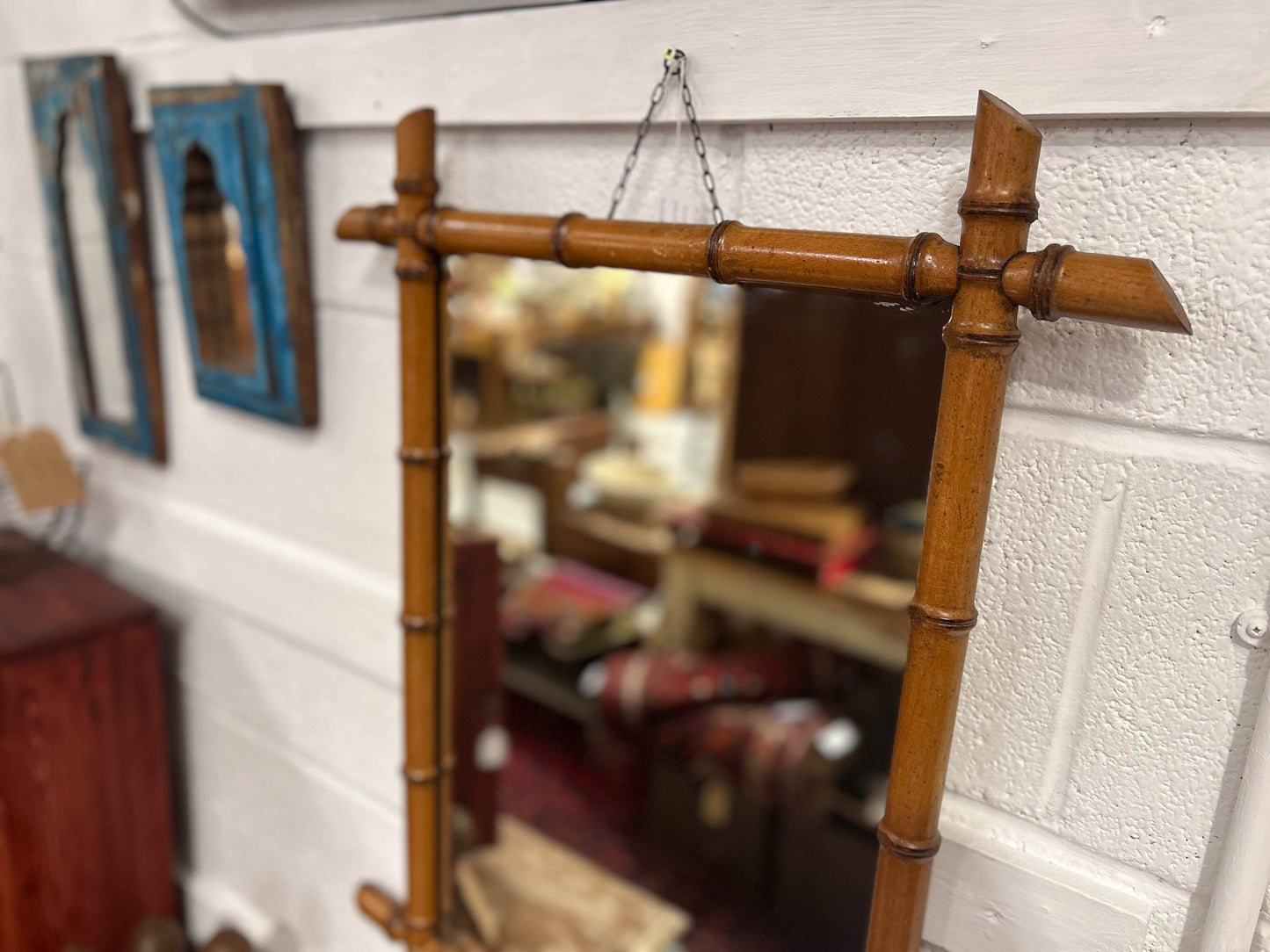 Victorian French Faux Bamboo Hanging Mirror