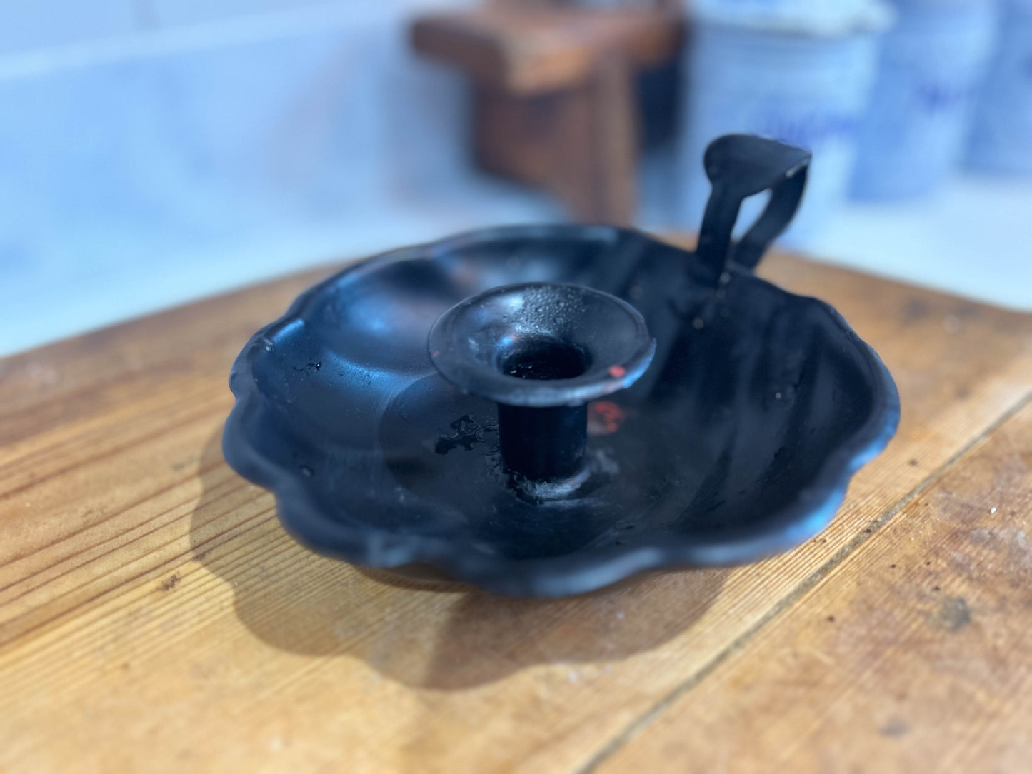 Vintage Black Metal Candlestick Holder