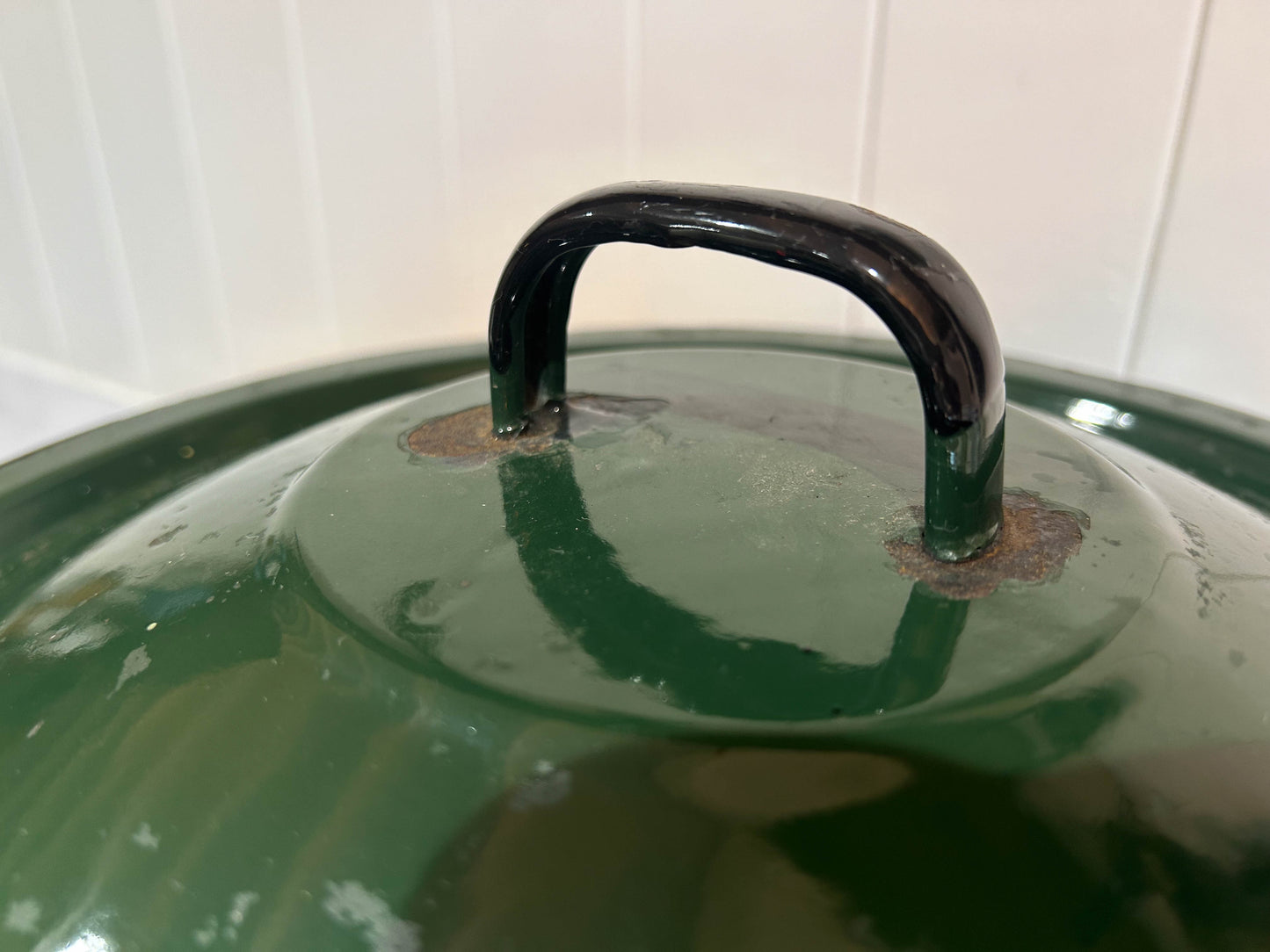 Vintage Green Enamel Double Handle Bread Bin - Made in Poland