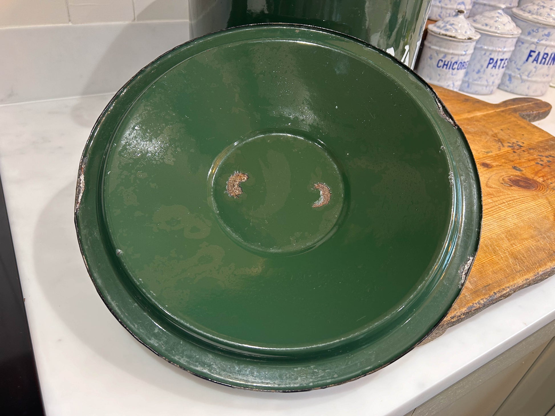 Vintage Green Enamel Double Handle Bread Bin - Made in Poland