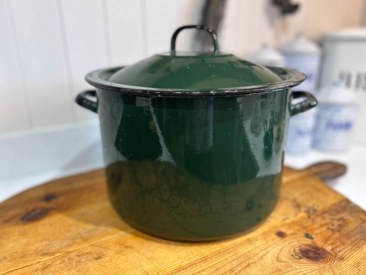 Vintage Green Enamel Double Handle Bread Bin - Made in Poland