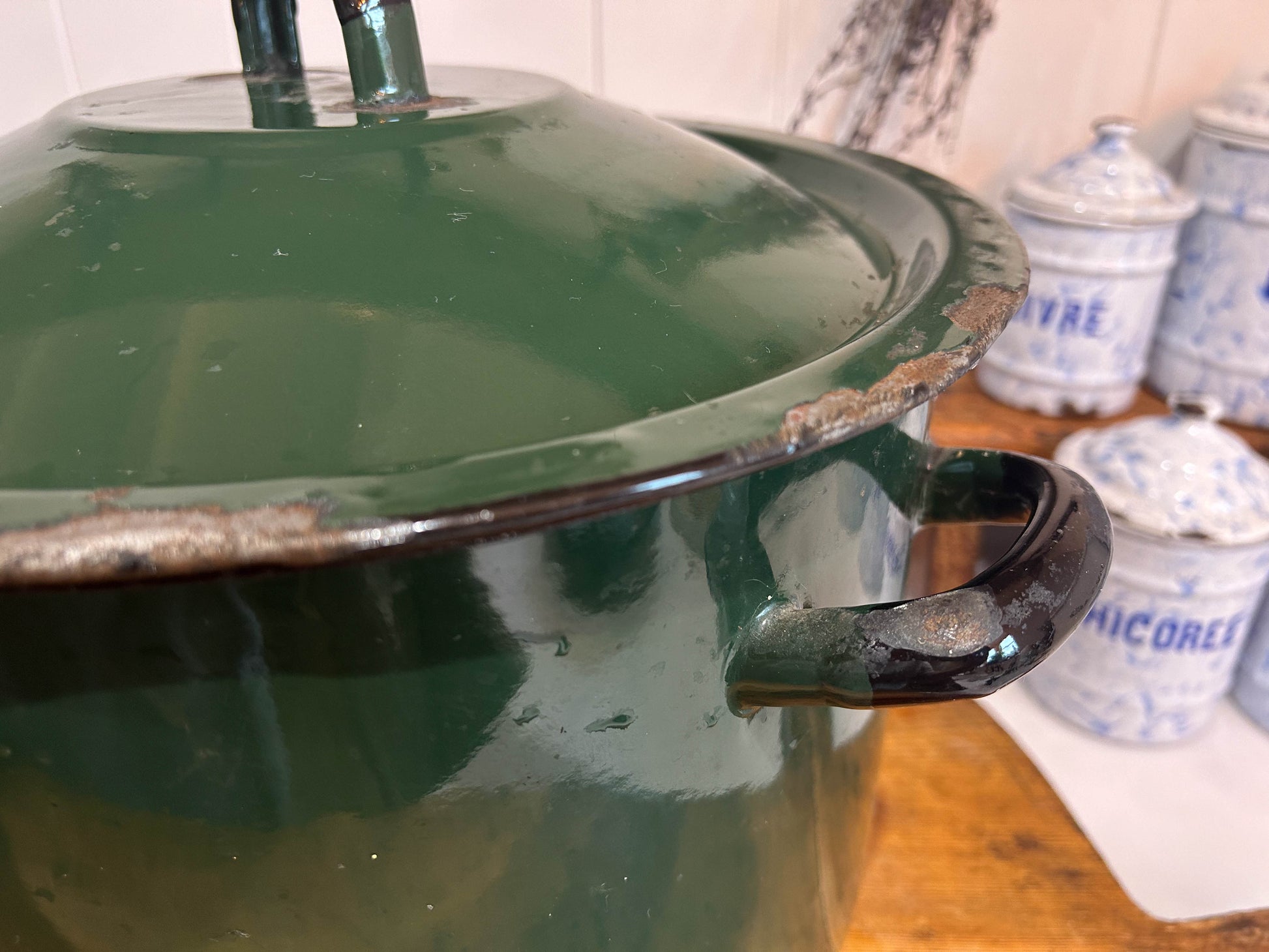 Vintage Green Enamel Double Handle Bread Bin - Made in Poland