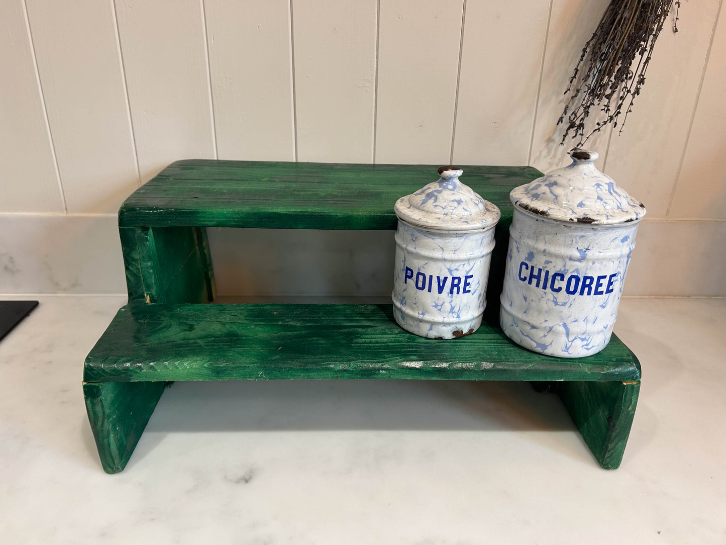 Small Vintage Style Green Painted Wooden Steps