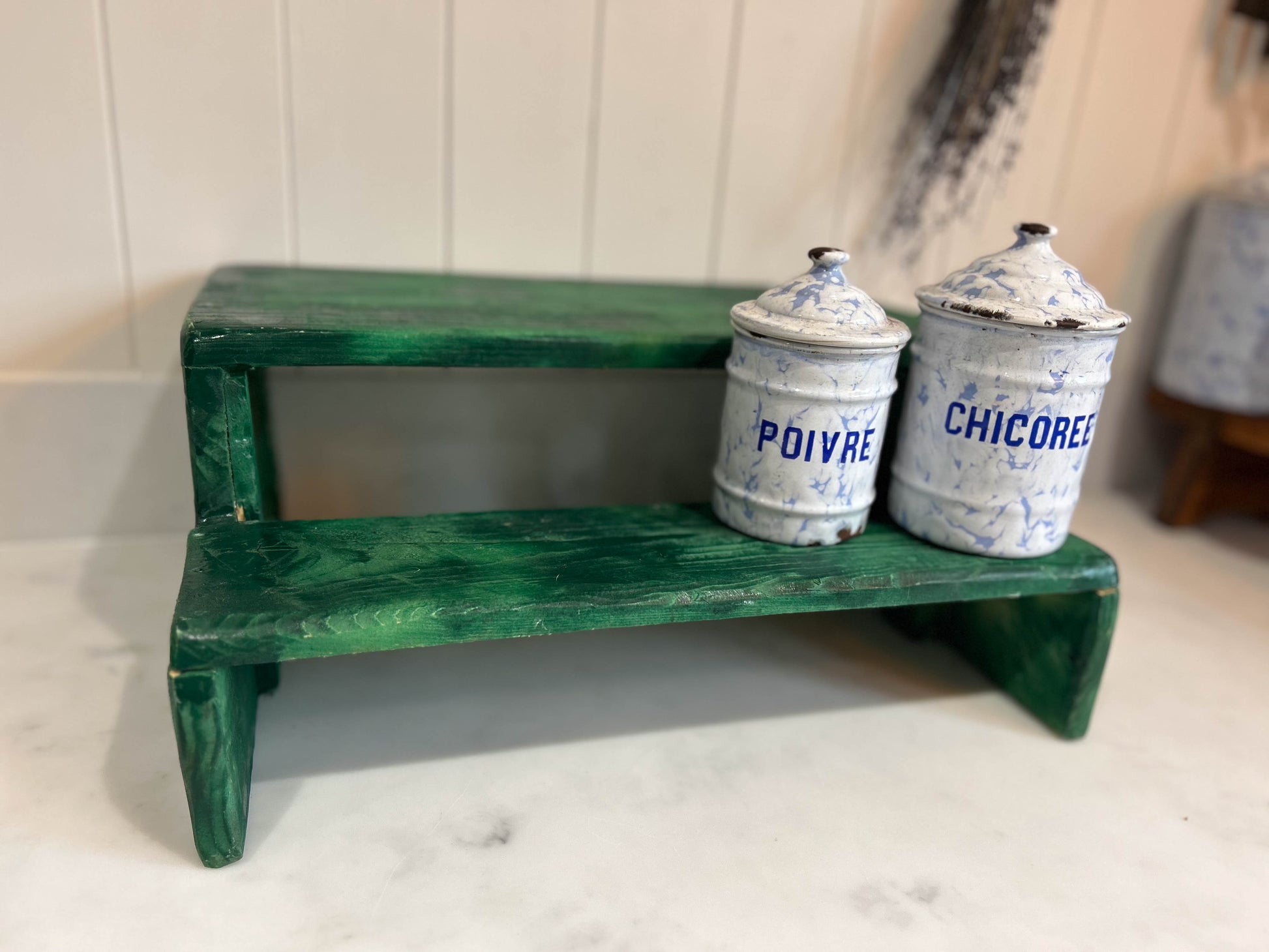 Small Vintage Style Green Painted Wooden Steps