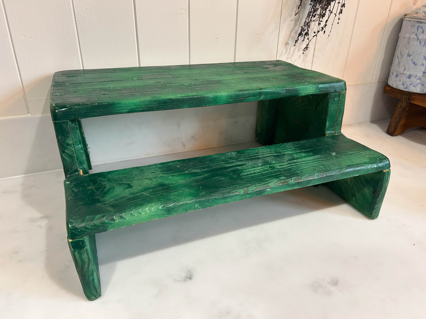 Small Vintage Style Green Painted Wooden Steps