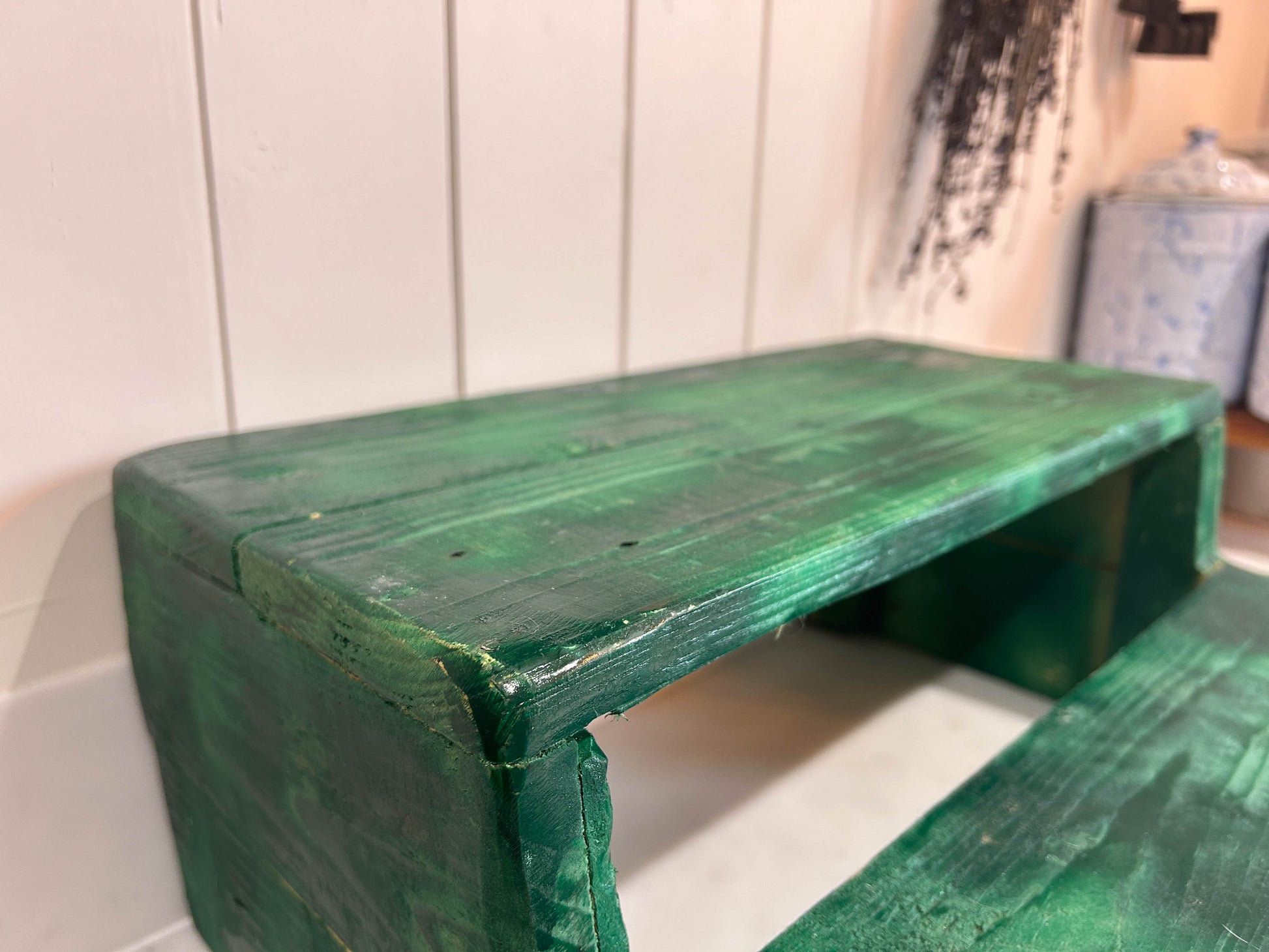 Small Vintage Style Green Painted Wooden Steps