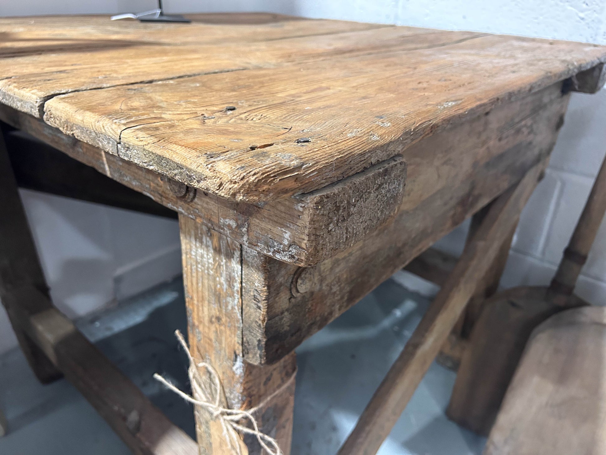 Antique French Rustic Farmhouse Wooden Work Table Station