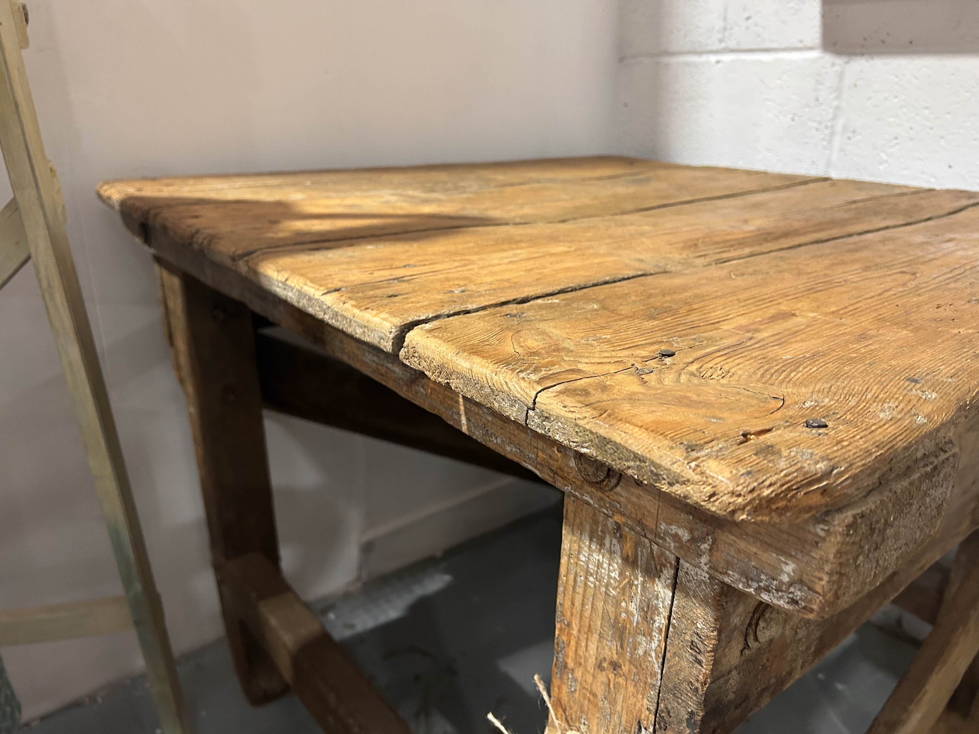 Antique French Rustic Farmhouse Wooden Work Table Station