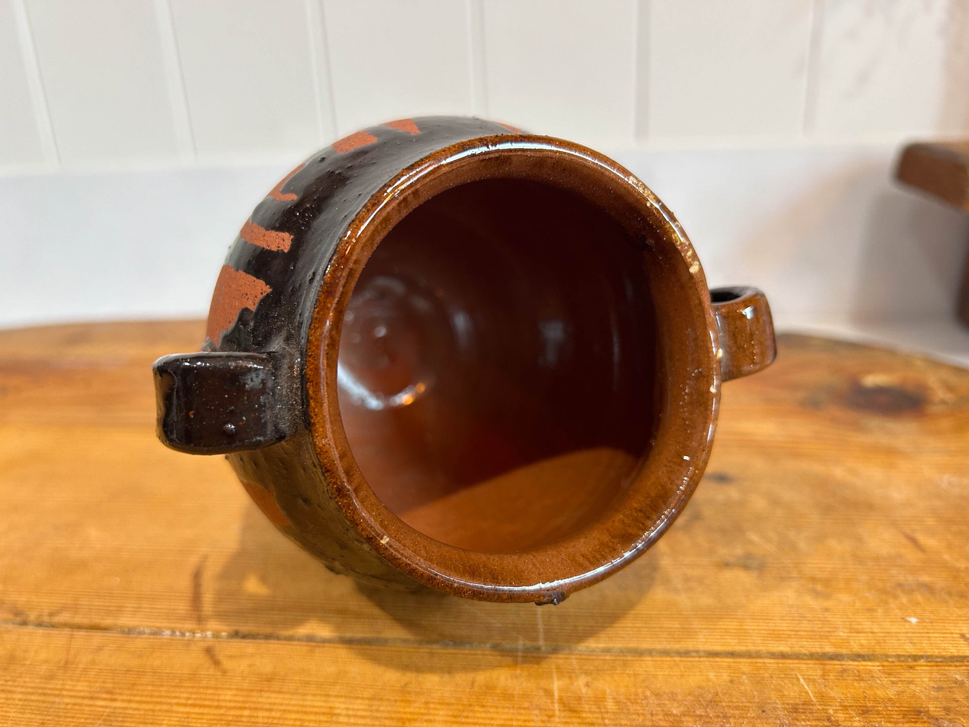 Small Terracotta Black Drip Glazed Pot with Handles