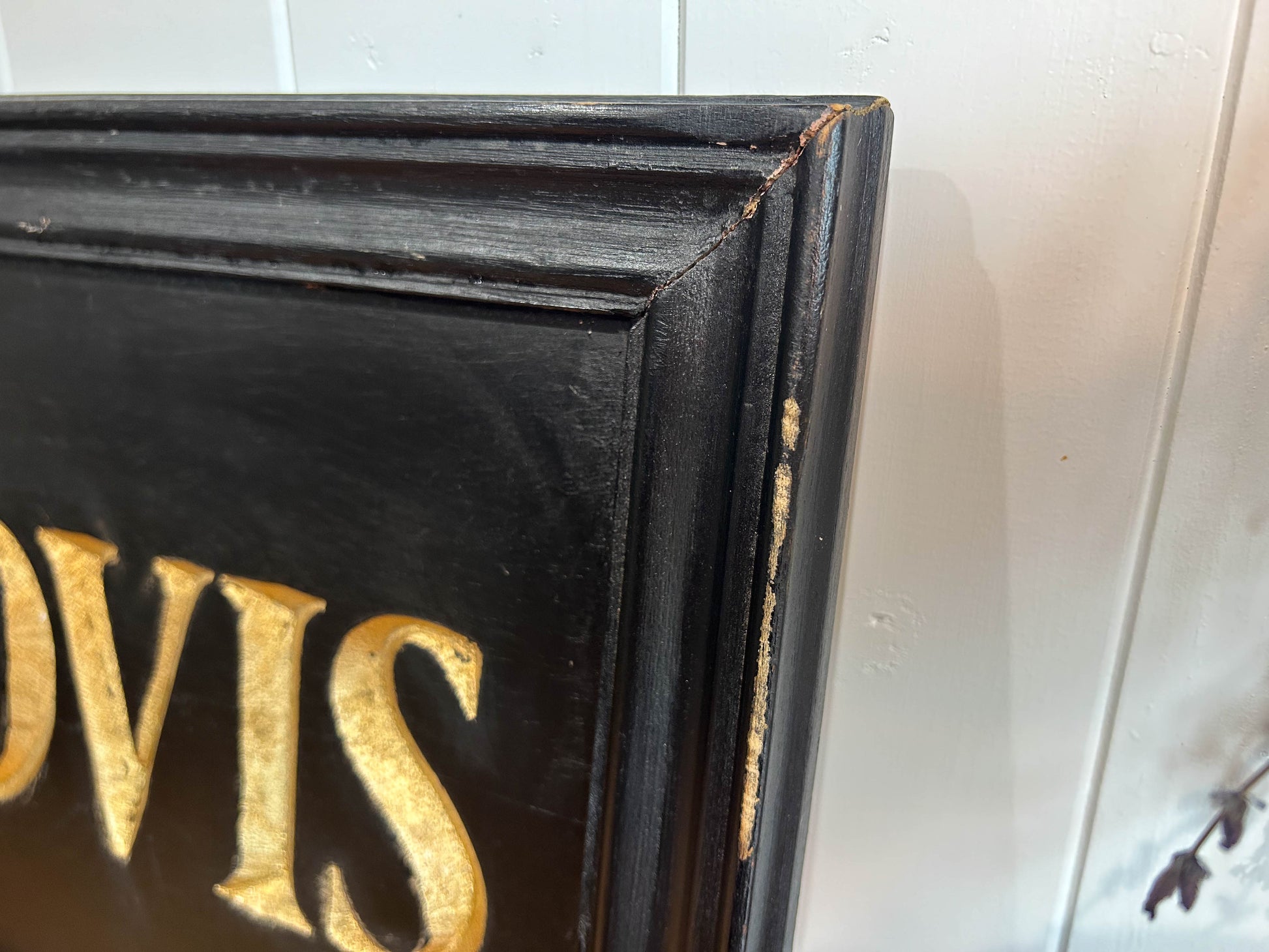 Vintage Antique Hovis Advertising Black Wooden Sign with Engraved Guilt Lettering in Frame