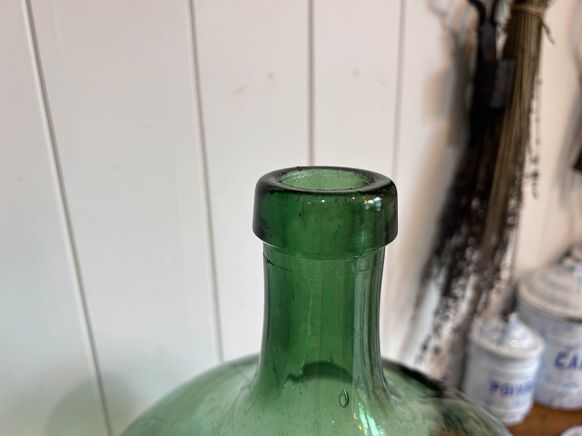 Large Vintage French Green Glass Vase Dame Jeanne