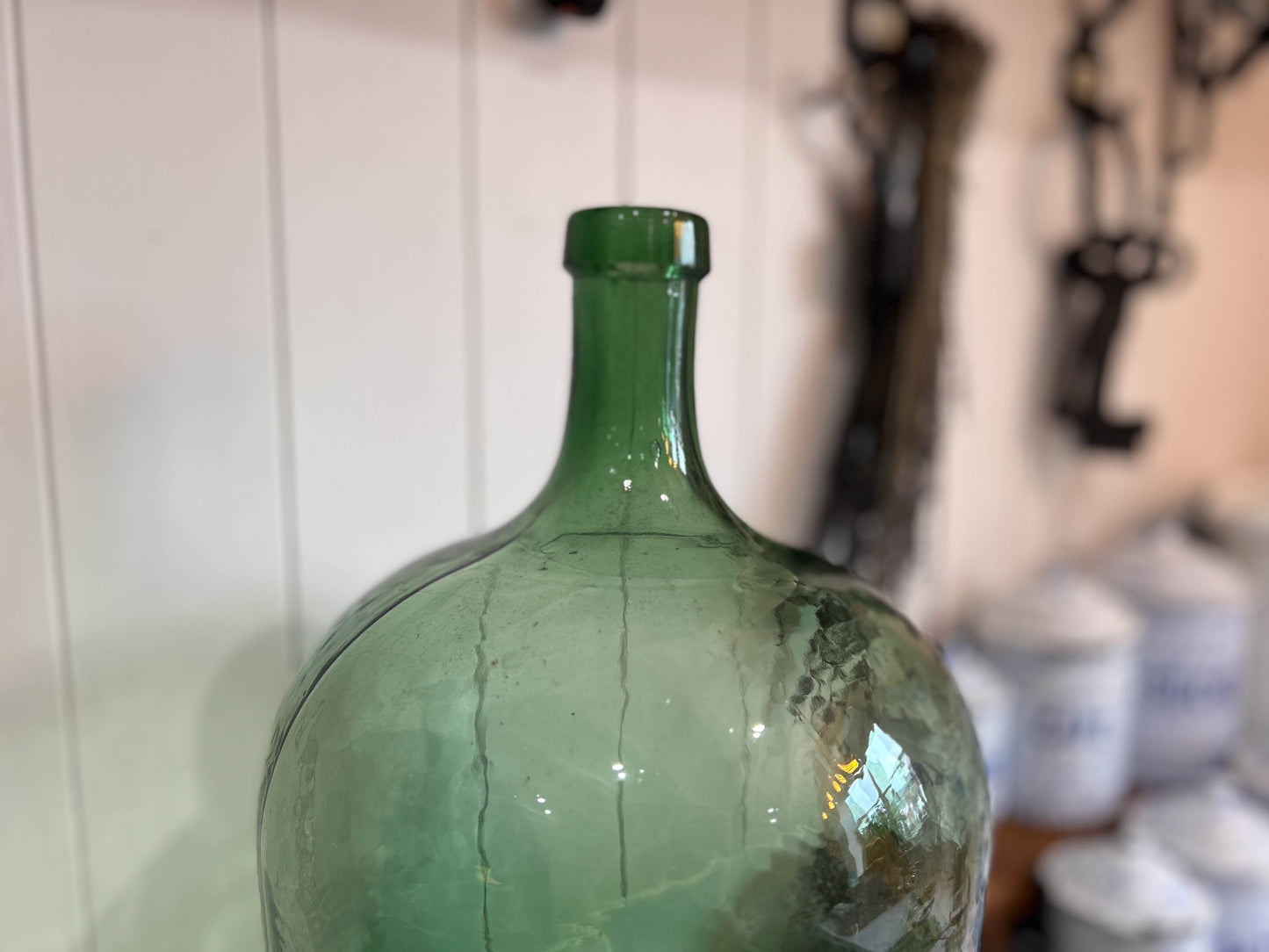 Large Vintage French Green Glass Vase Dame Jeanne