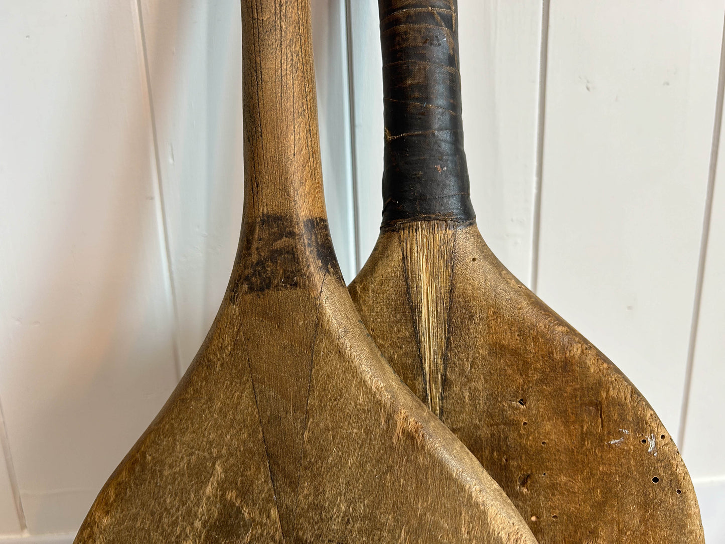 Two English Antique Wooden Stoolball School Game Bat Paddles