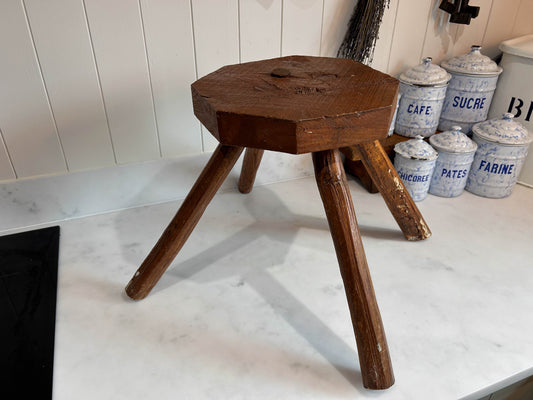 Rustic Handmade Farmhouse Wooden Stool with Splayed Legs