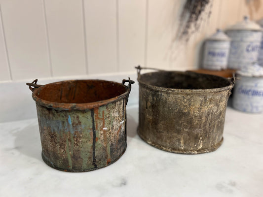 Vintage Antique Old Metal Paint Decorators Pots Tins