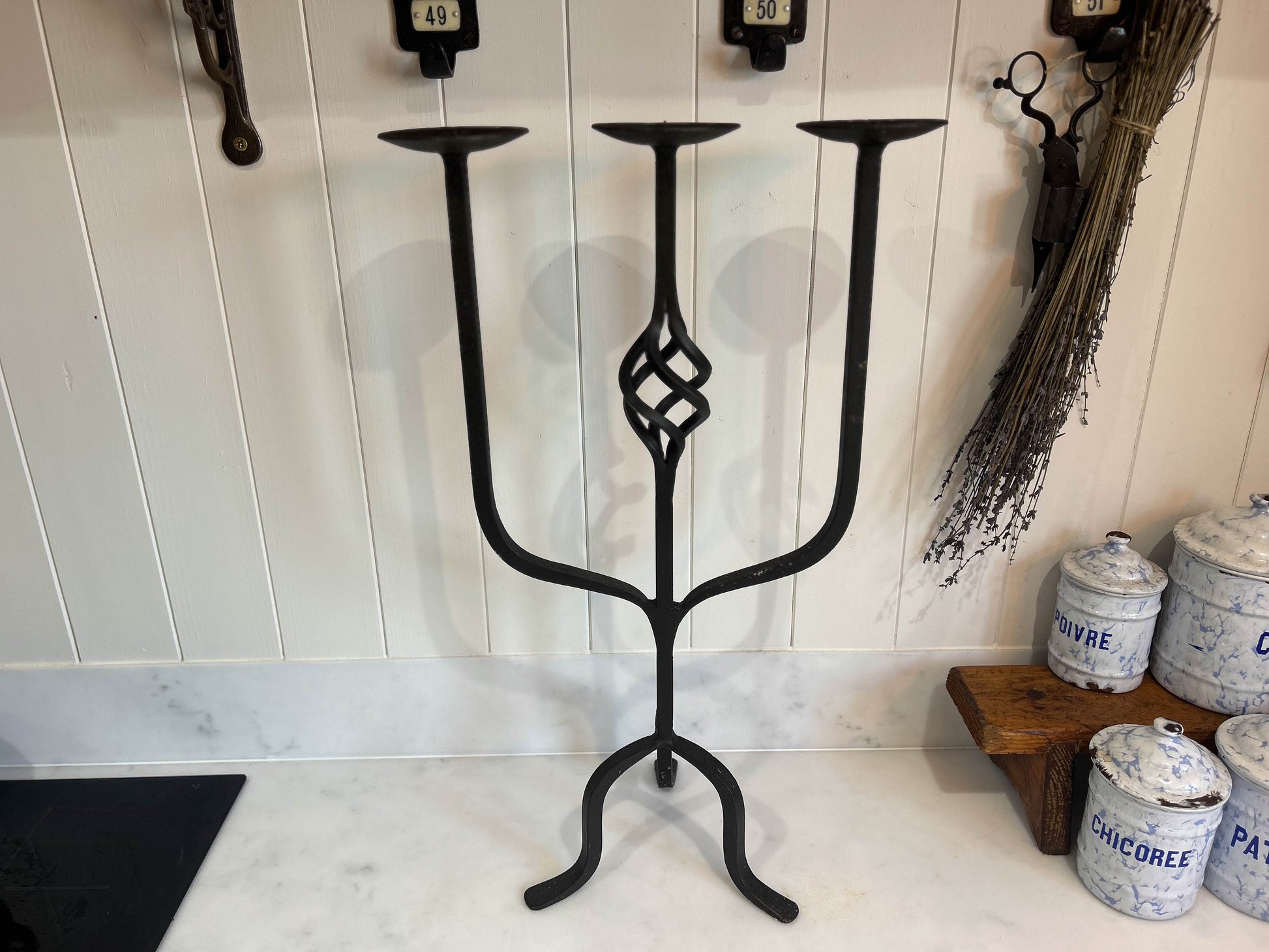 Tall Black Wrought Iron Candle Holder Candleabra