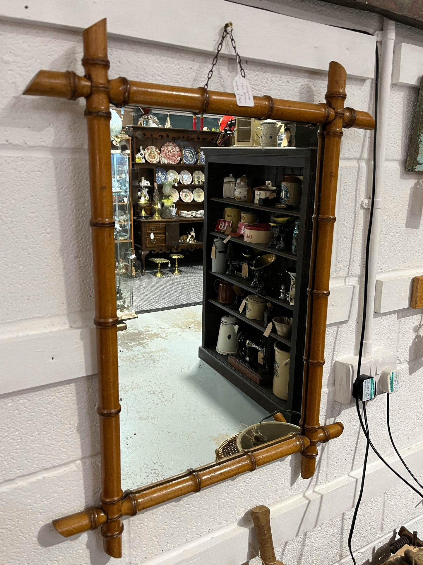 Victorian French Faux Bamboo Hanging Mirror