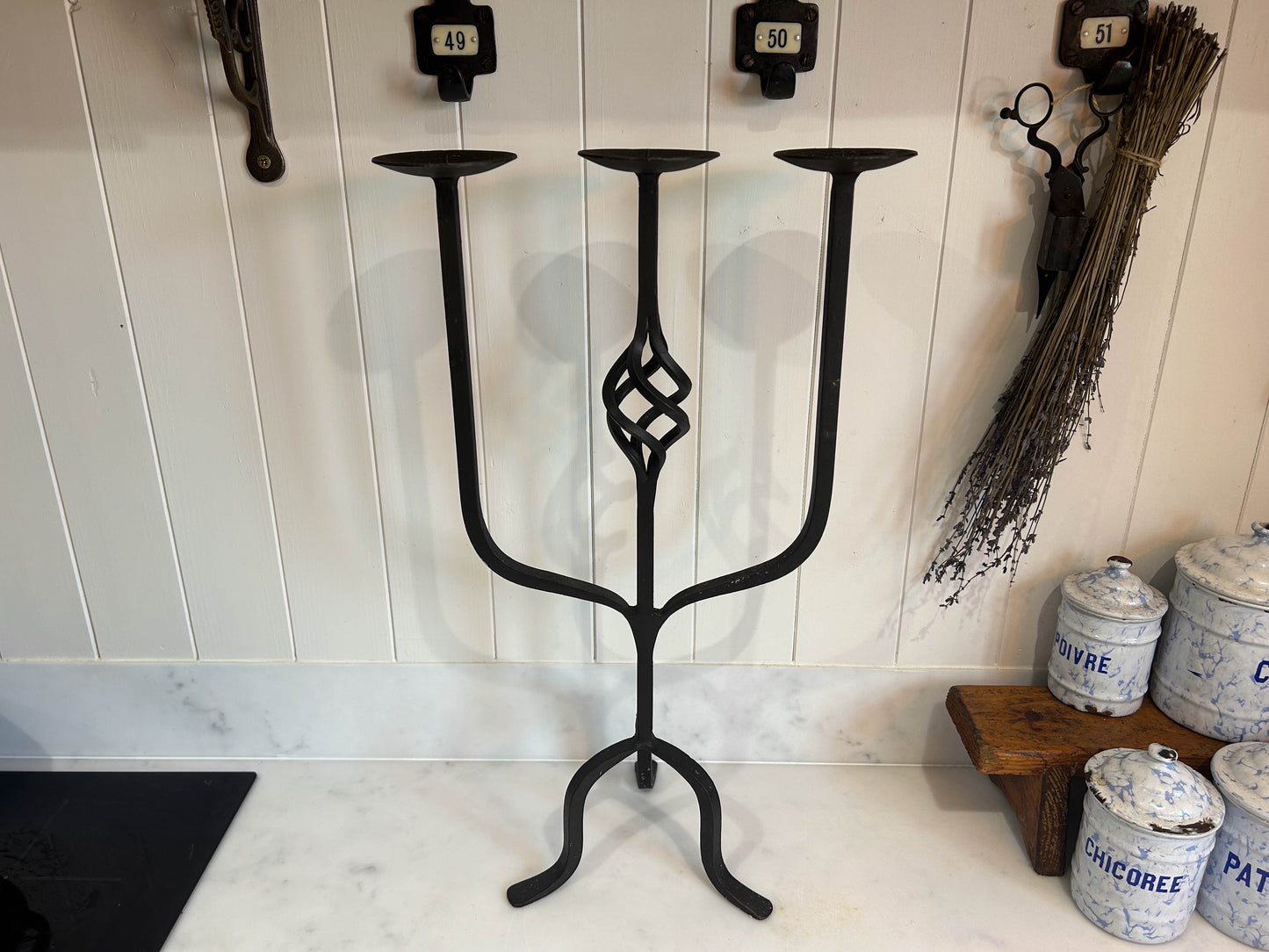 Tall Black Wrought Iron Candle Holder Candleabra