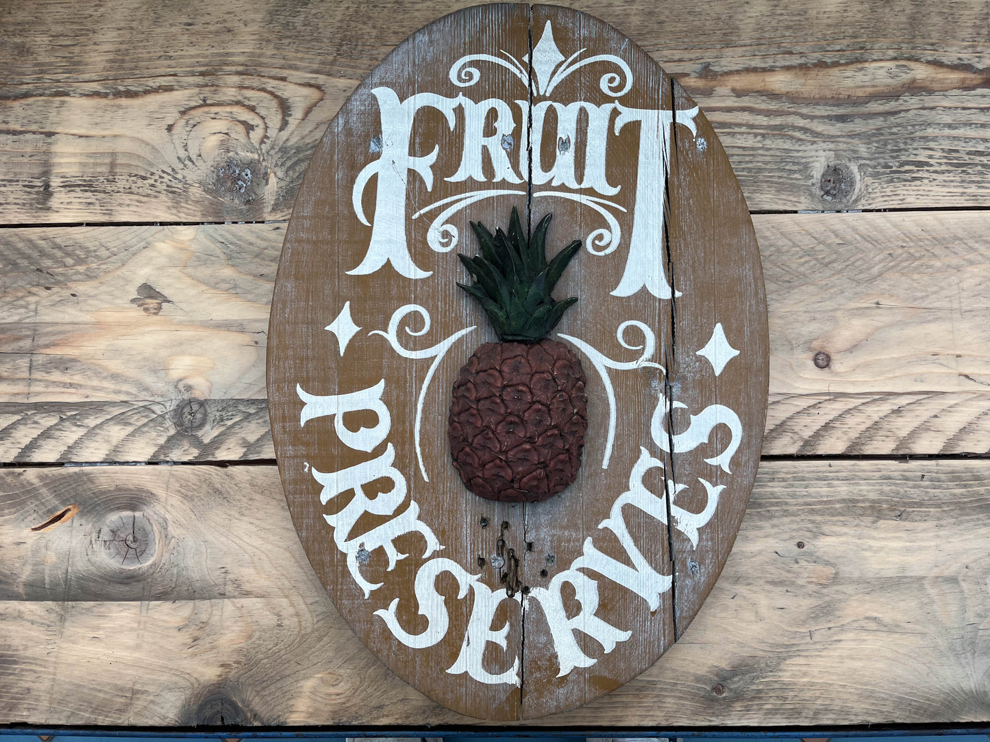 Vintage Fruit Preserves Advertising Breakfast Sign Wooden Board Pineapple