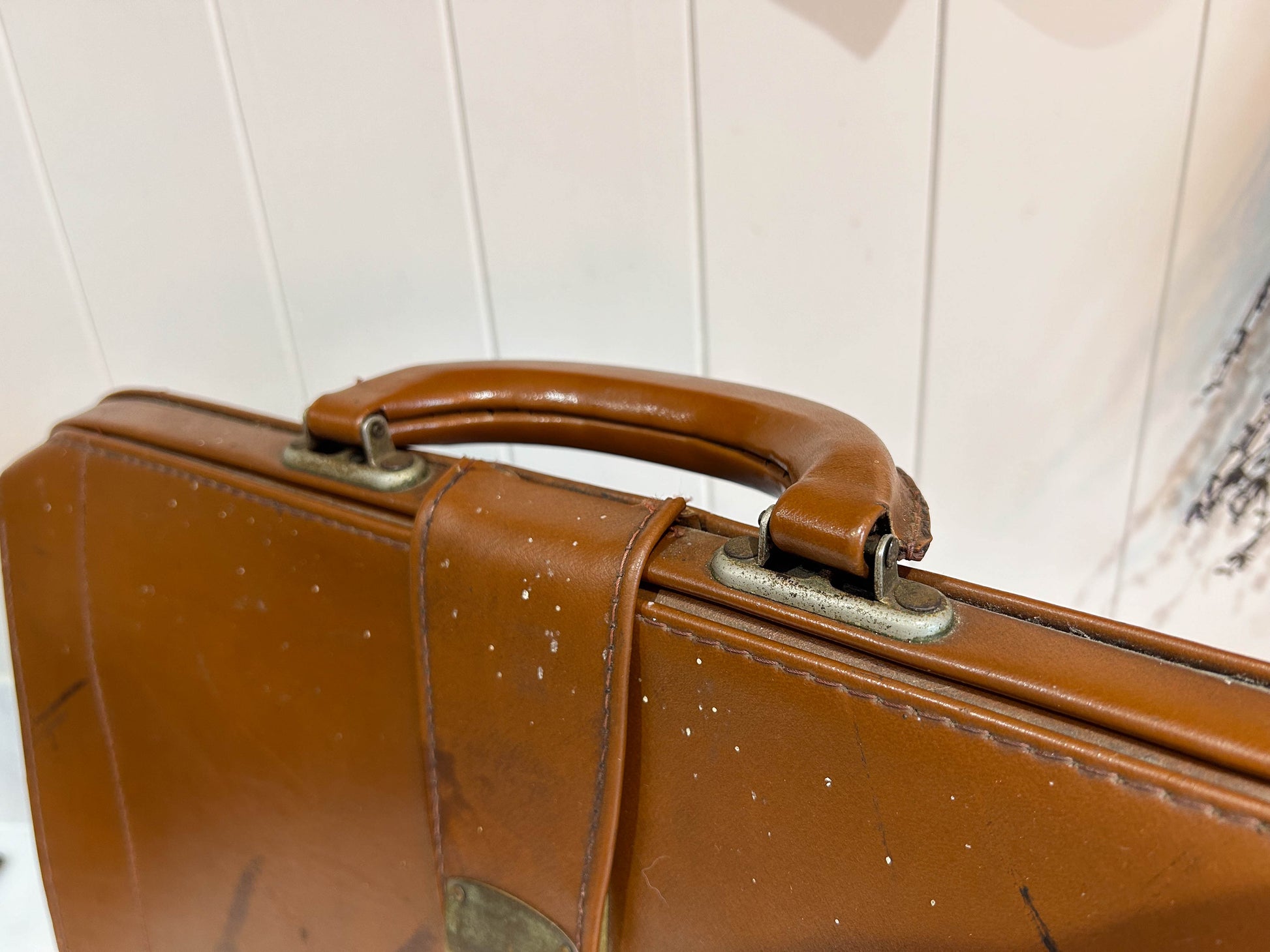 Vintage Hard Sided Leather Briefcase in Classic Brown