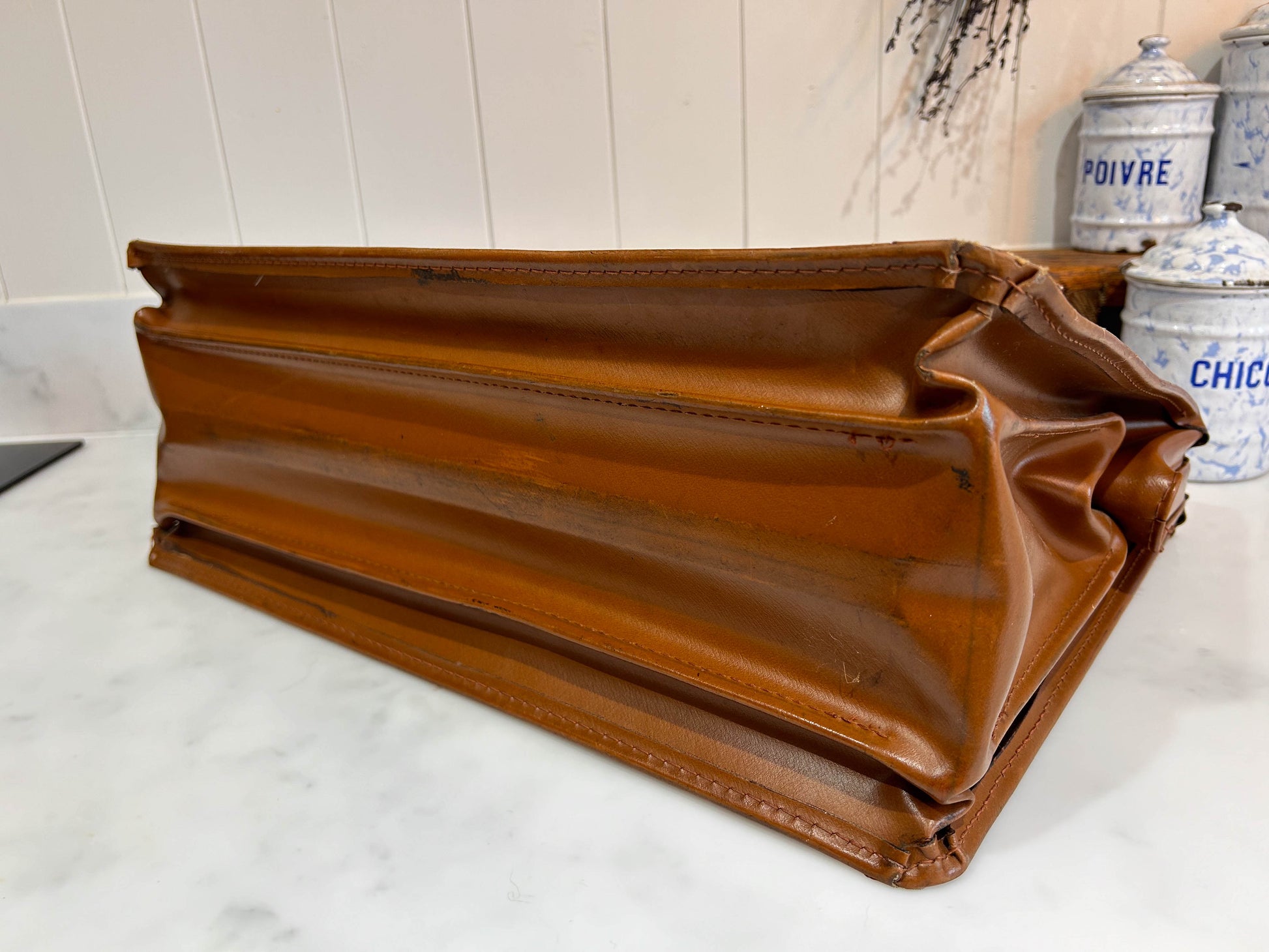 Vintage Hard Sided Leather Briefcase in Classic Brown