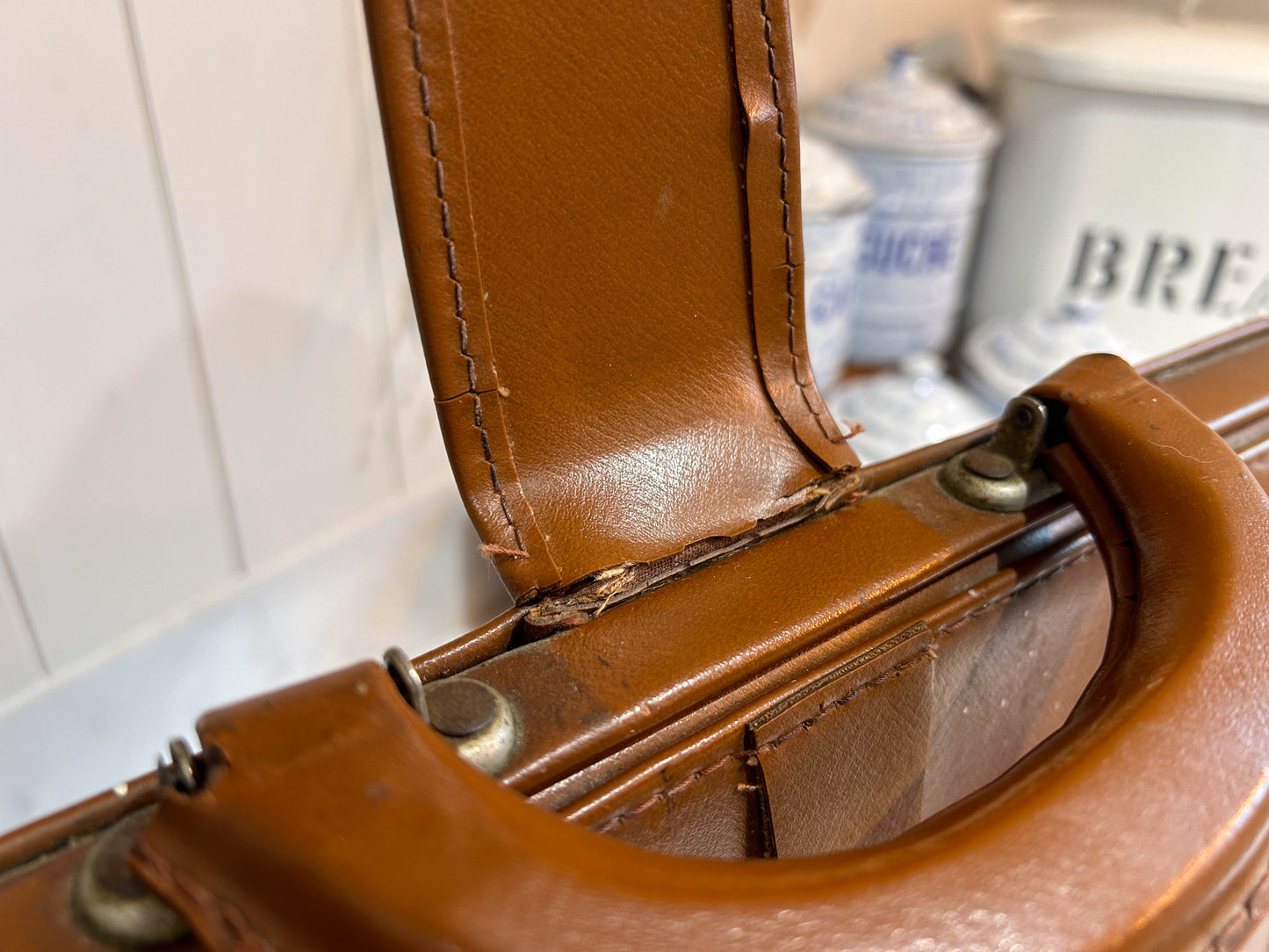 Vintage Hard Sided Leather Briefcase in Classic Brown