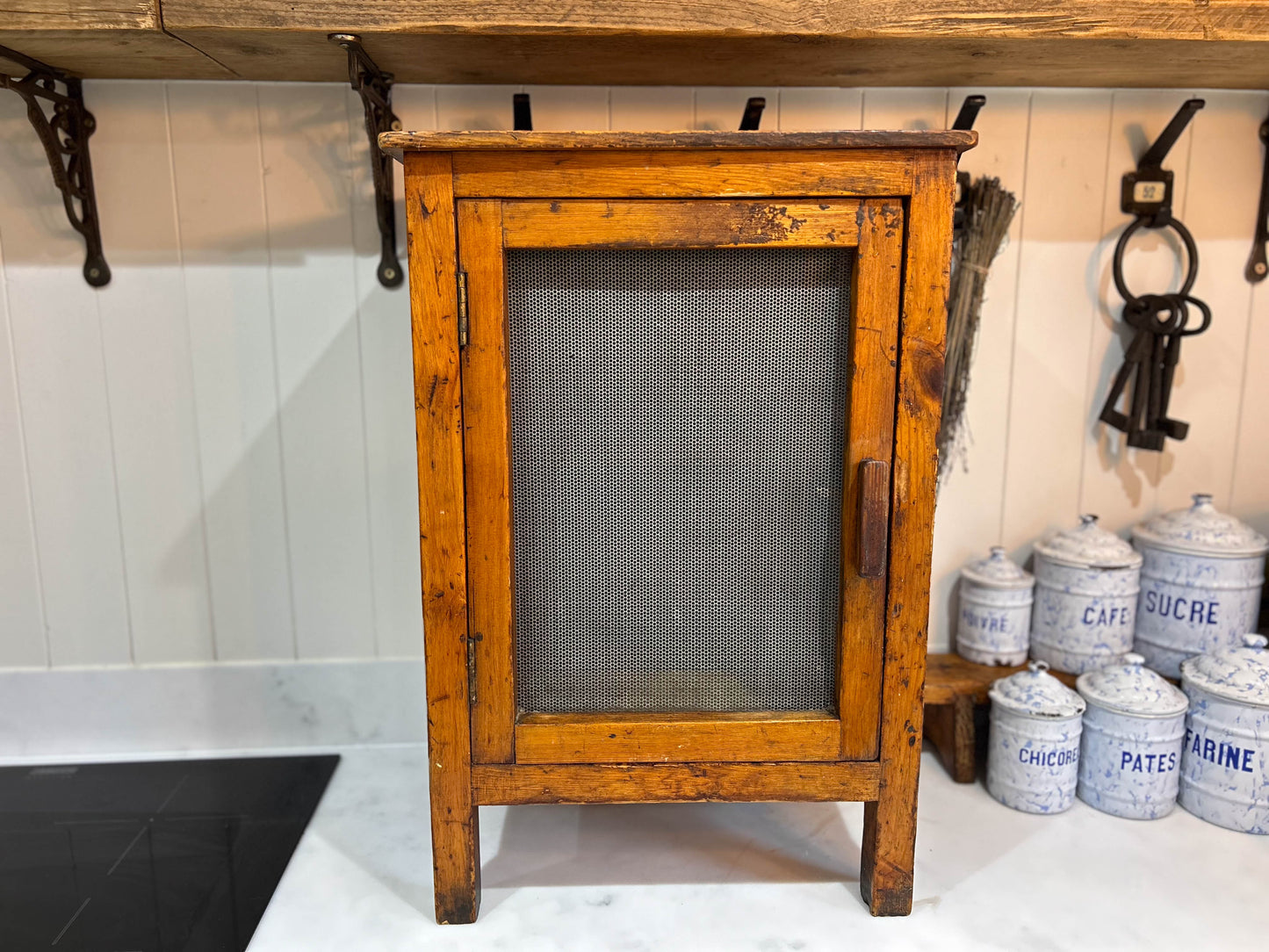 Vintage Wooden Mesh Cheese Meat Safe on Legs / Side Table