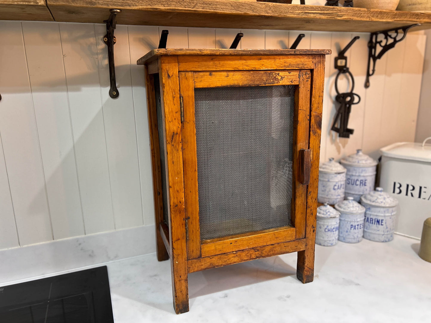 Vintage Wooden Mesh Cheese Meat Safe on Legs / Side Table