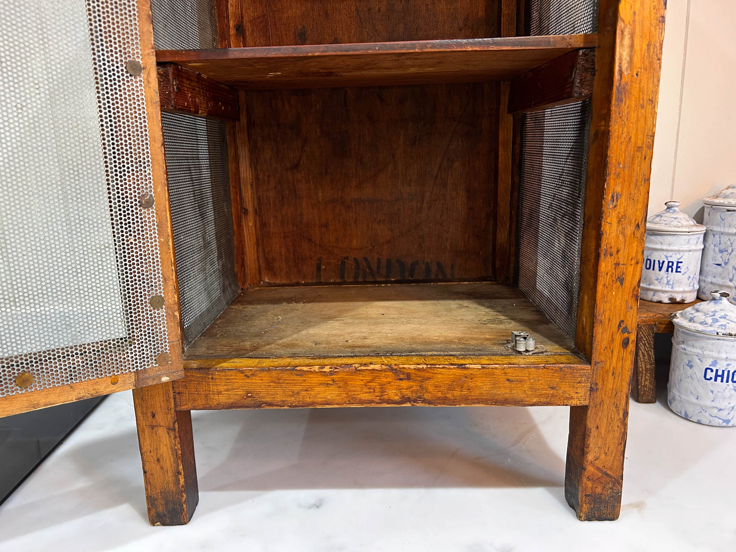 Vintage Wooden Mesh Cheese Meat Safe on Legs / Side Table