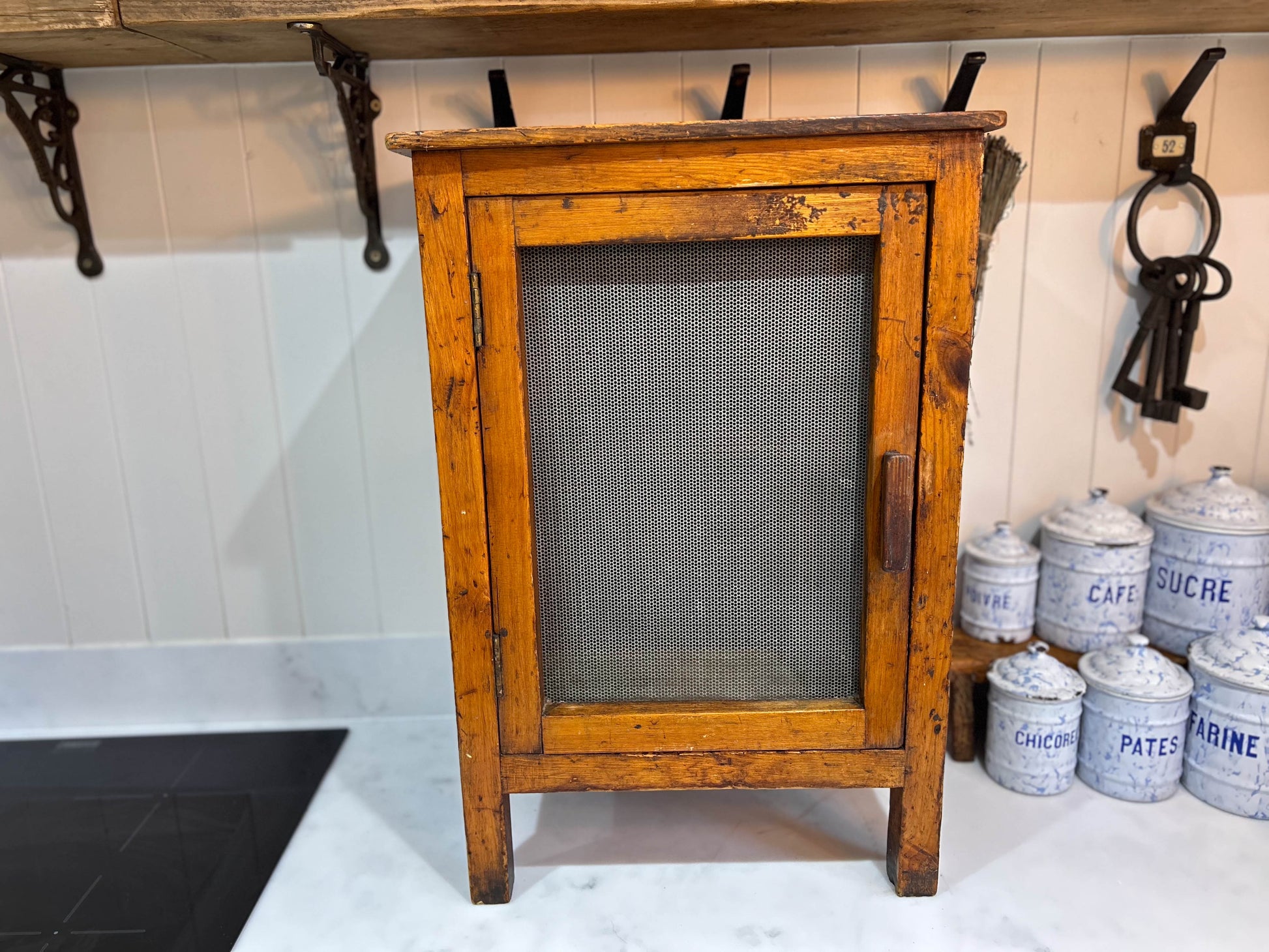 Vintage Wooden Mesh Cheese Meat Safe on Legs / Side Table