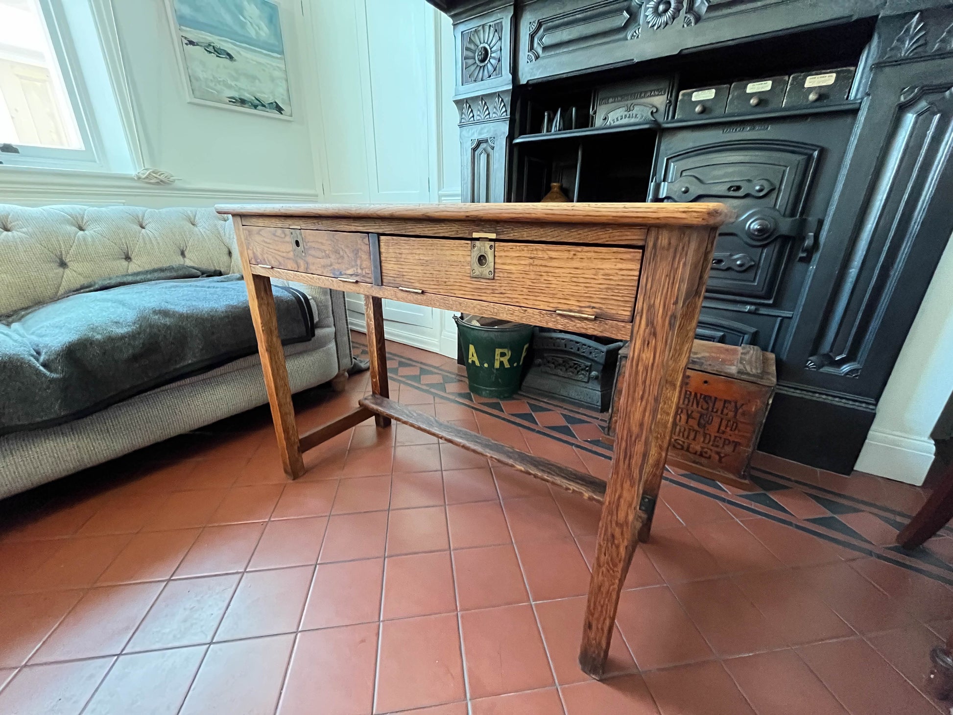 Antique Vintage Original Wooden Clerks / School Desk / Writing Desk / Console Table