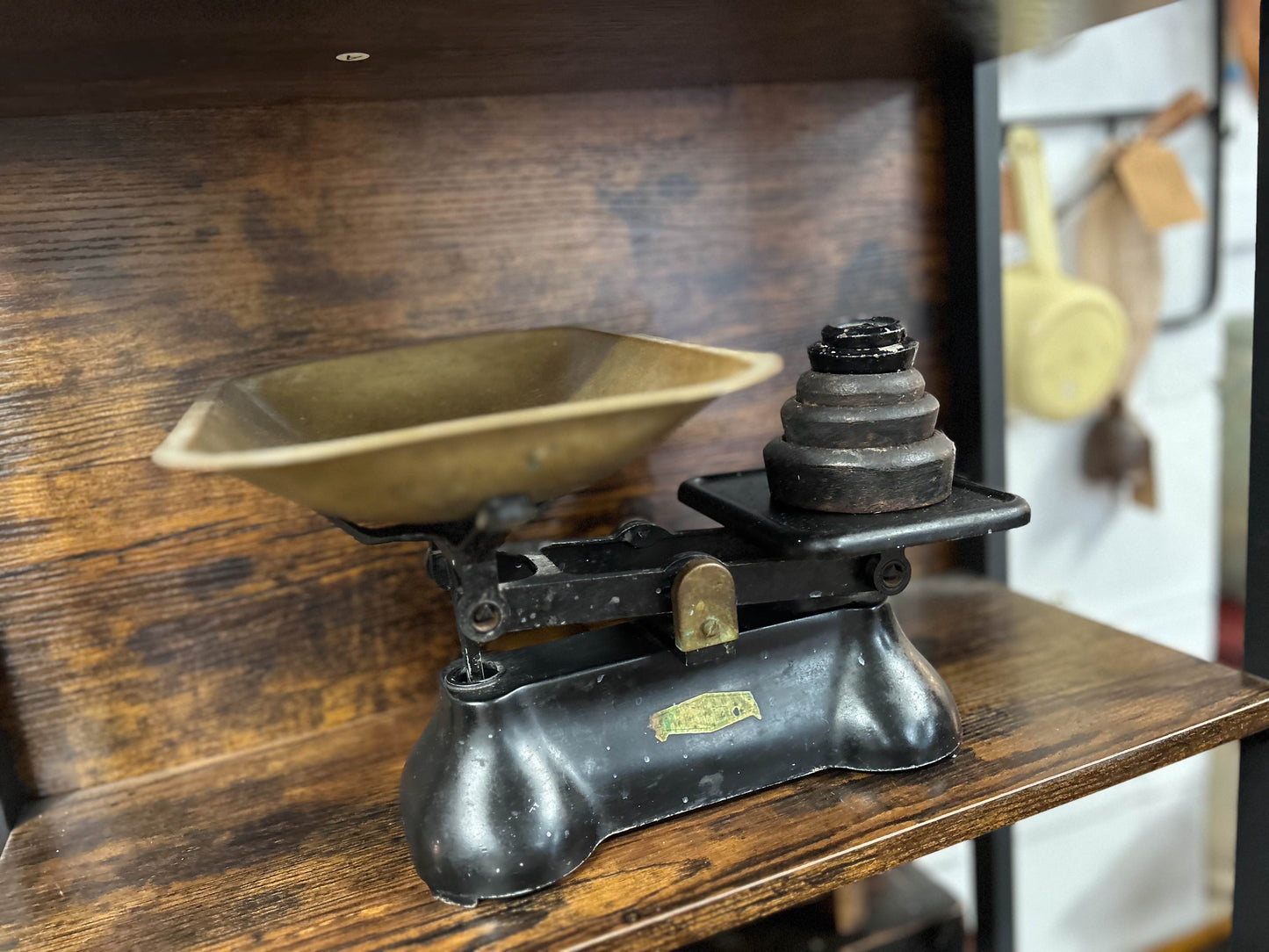 Vintage Antique Black Cast Iron Kitchen Weighing Scales with Cast Iron Weights