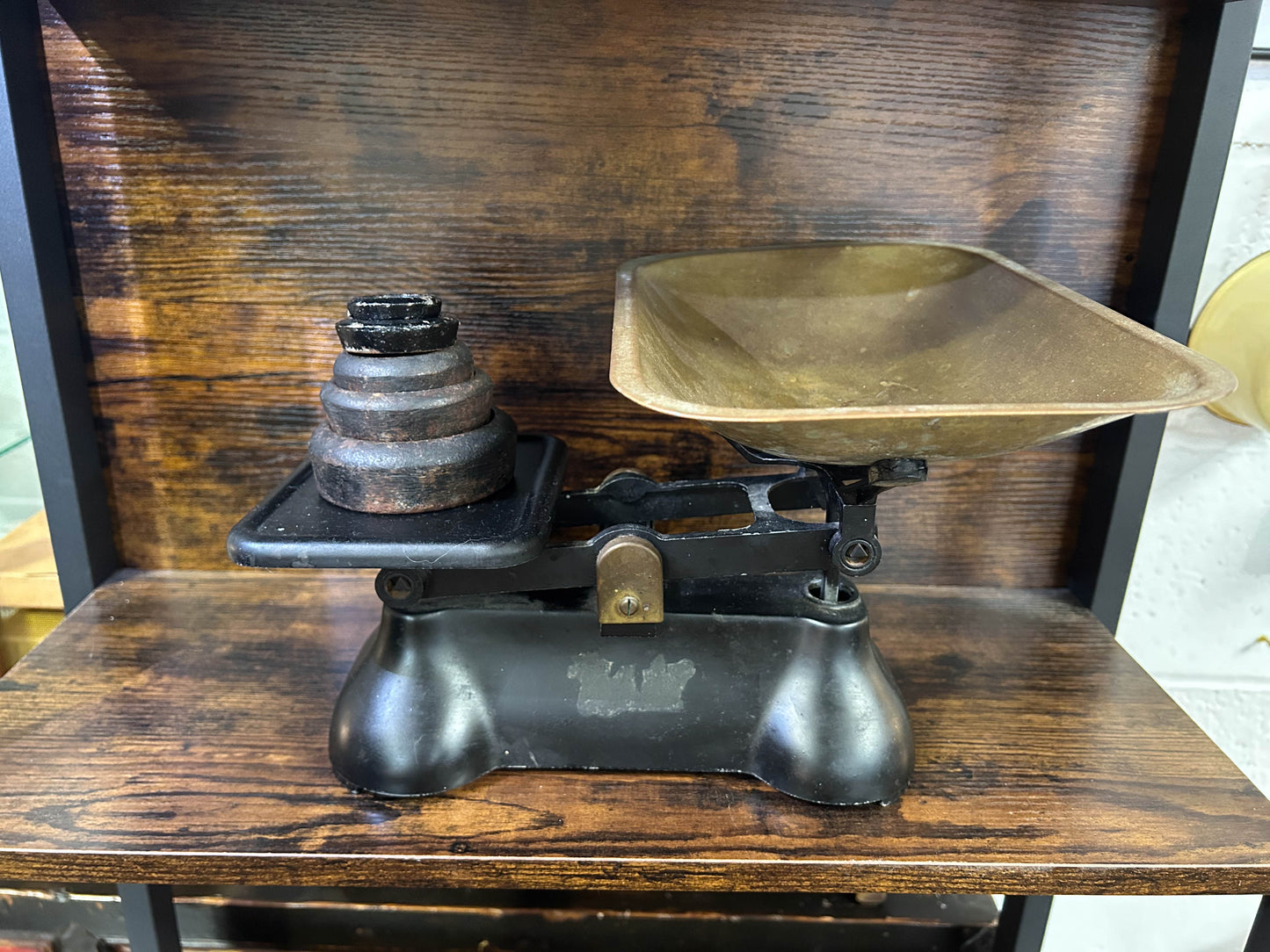 Vintage Antique Black Cast Iron Kitchen Weighing Scales with Cast Iron Weights