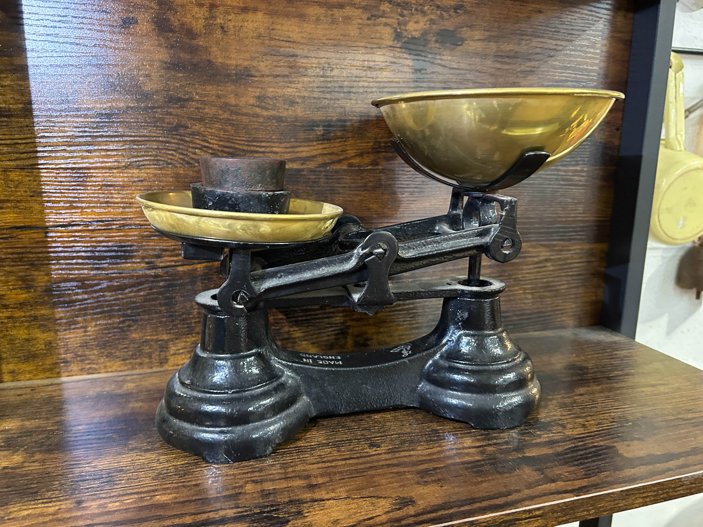 Vintage Antique Black Cast Iron Kitchen Weighing Scales with Cast Iron Weights