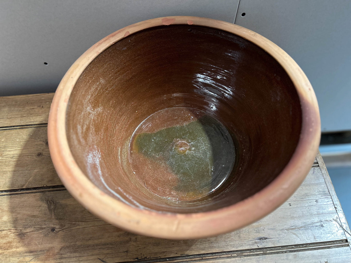 Large Vintage Antique 19th Century Terracotta Glazed Dairy Bowl