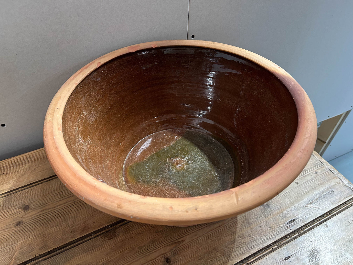 Large Vintage Antique 19th Century Terracotta Glazed Dairy Bowl