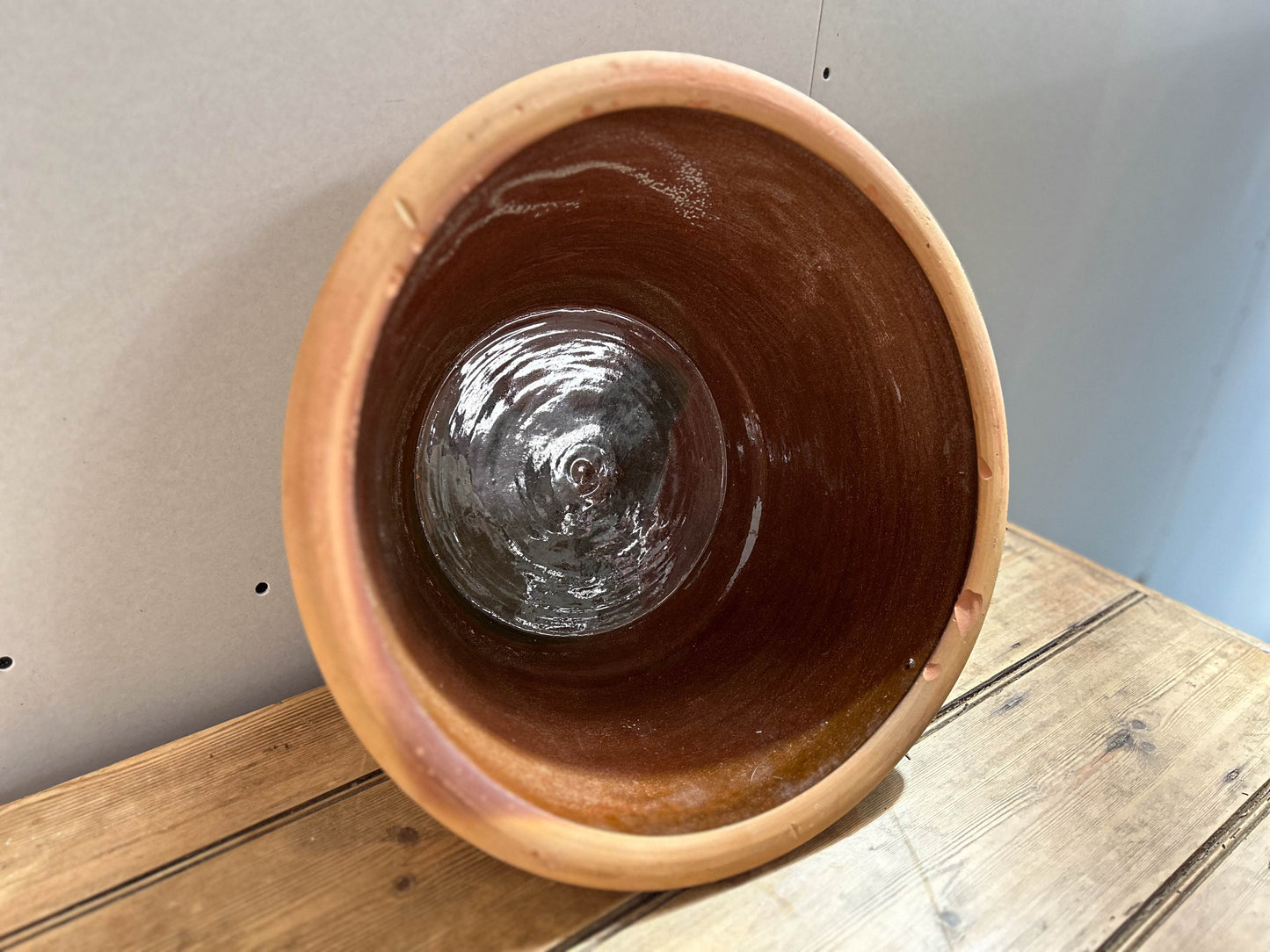 Large Vintage Antique 19th Century Terracotta Glazed Dairy Bowl