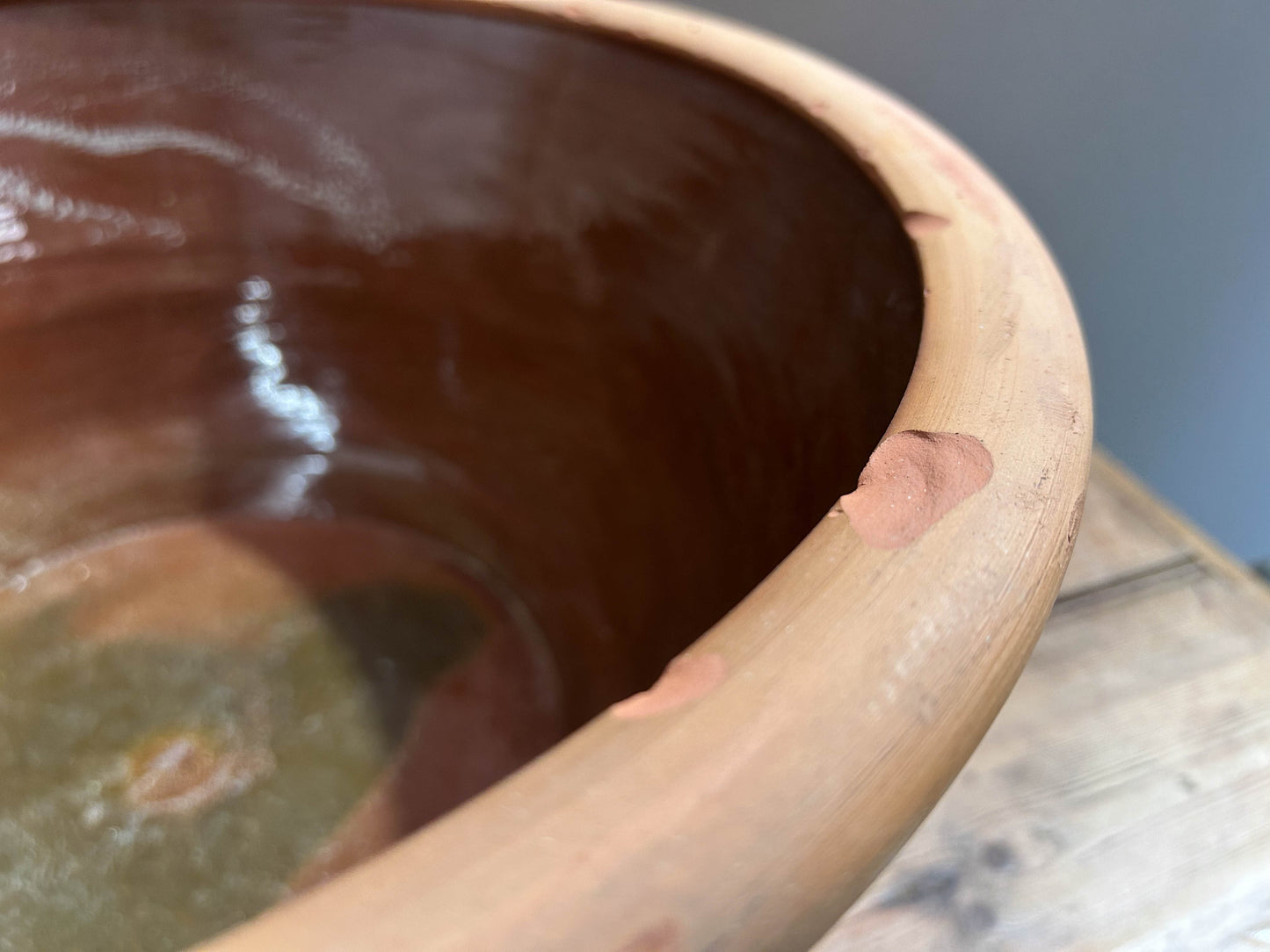 Large Vintage Antique 19th Century Terracotta Glazed Dairy Bowl