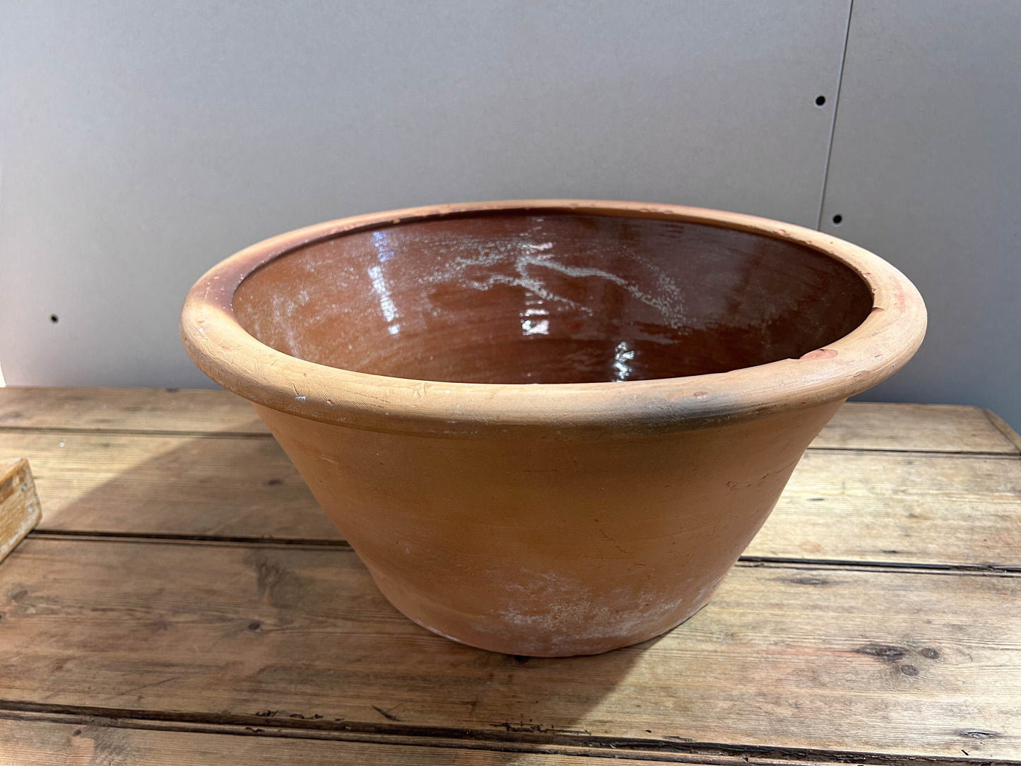 Large Vintage Antique 19th Century Terracotta Glazed Dairy Bowl