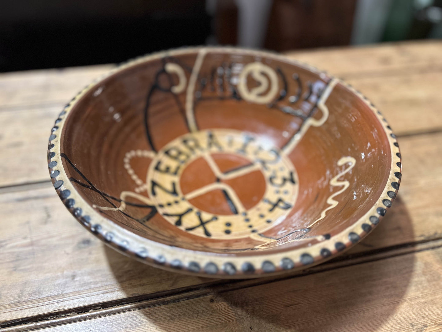 Hand-painted Large Decorative Brown Bowl