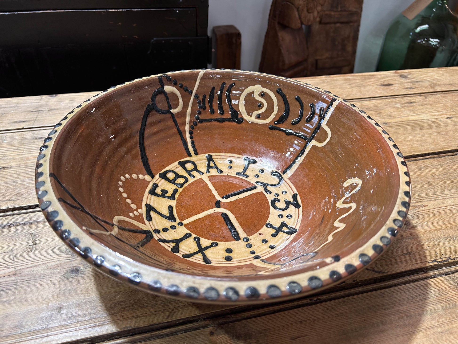 Hand-painted Large Decorative Brown Bowl