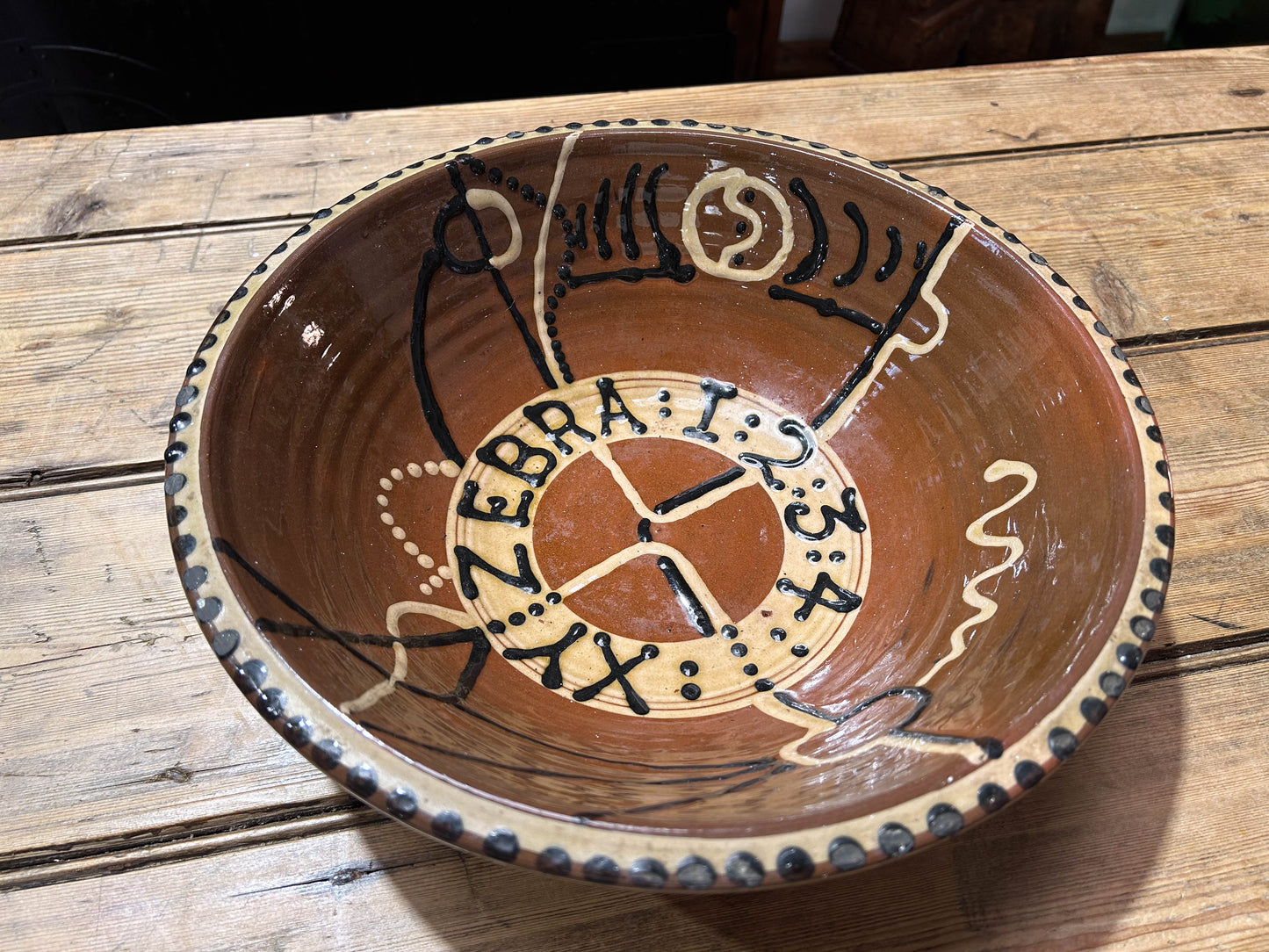 Hand-painted Large Decorative Brown Bowl