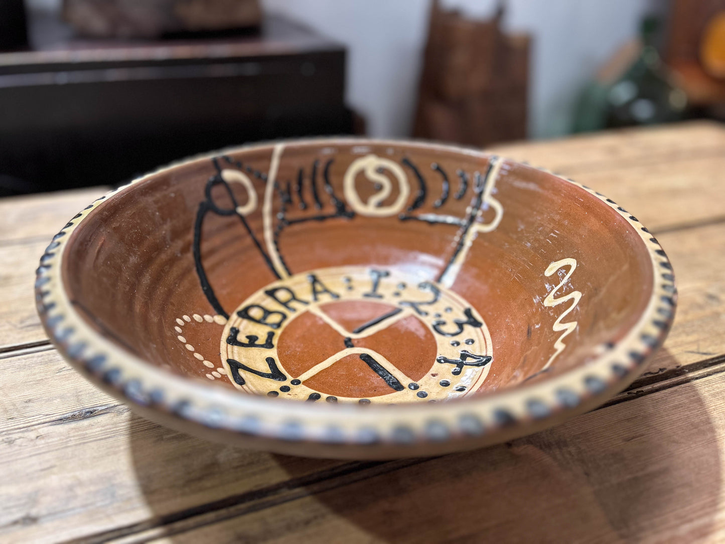 Hand-painted Large Decorative Brown Bowl