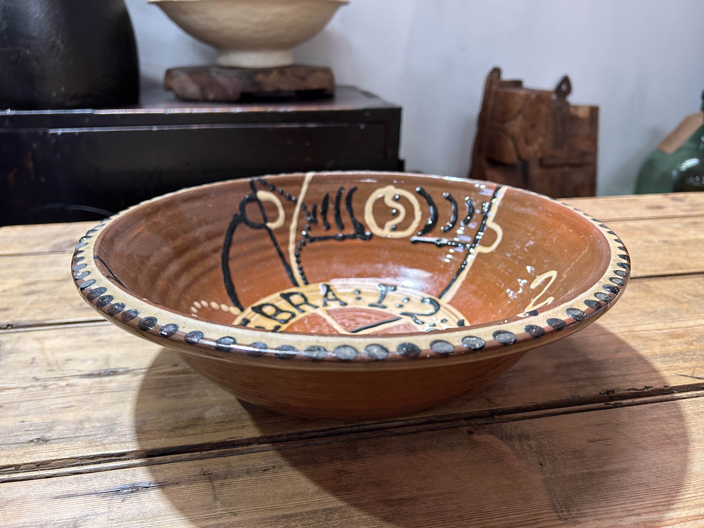 Hand-painted Large Decorative Brown Bowl