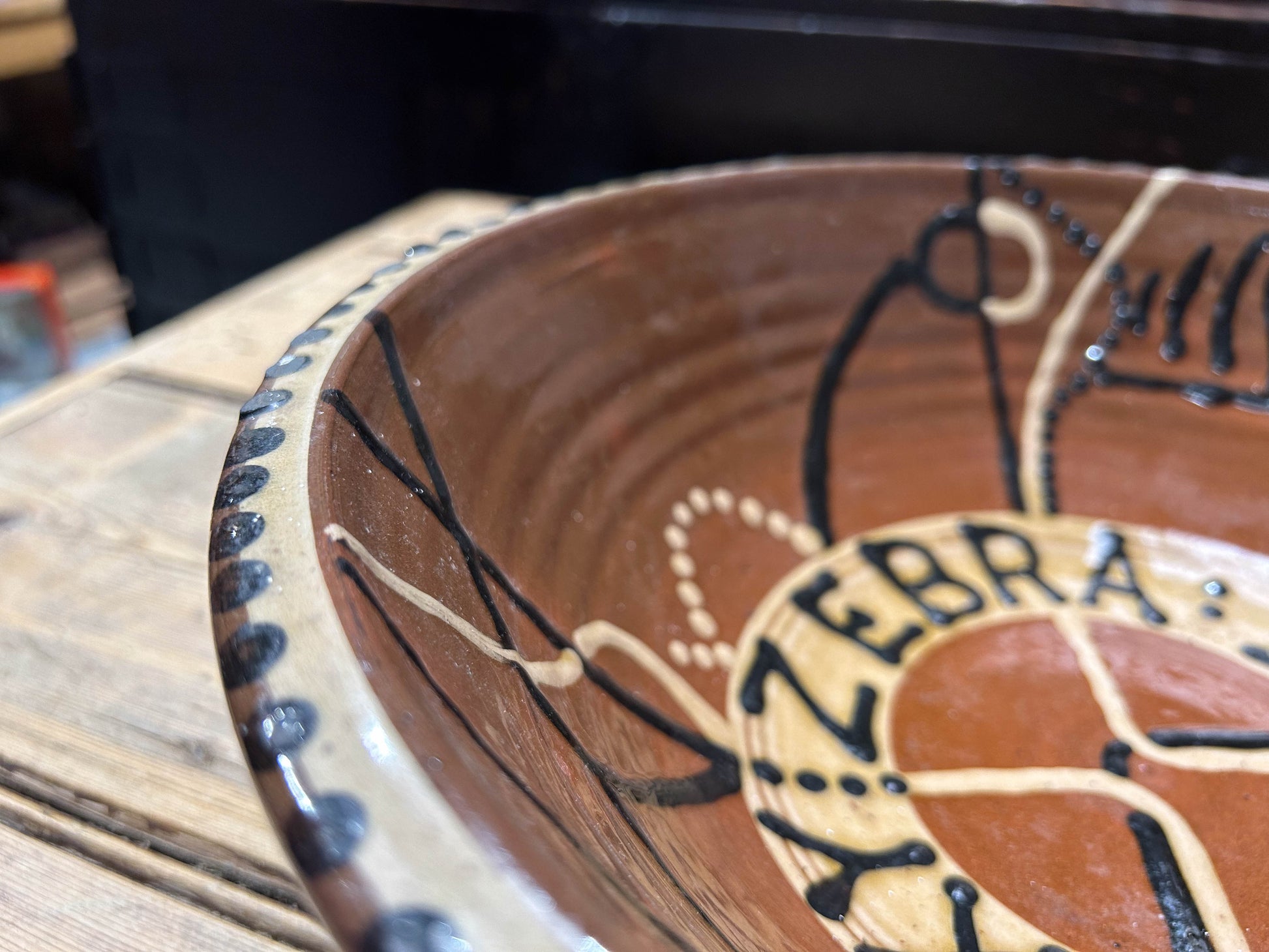 Hand-painted Large Decorative Brown Bowl